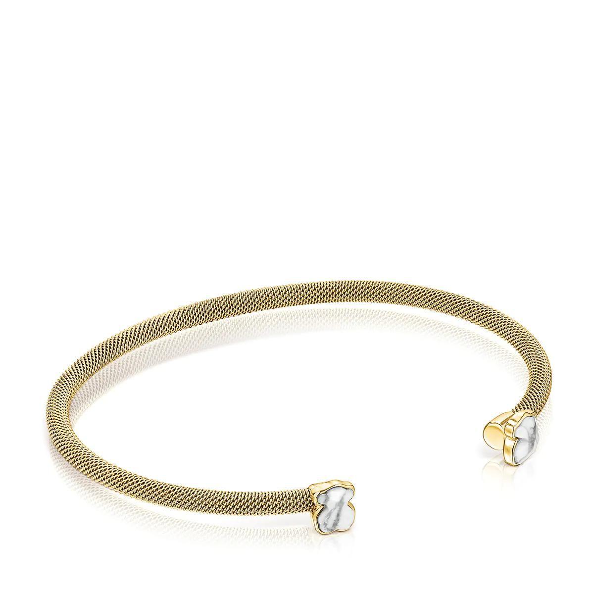 Pulsera Tous estrecha Mesh Color Acero IP dorado y Howlita-0