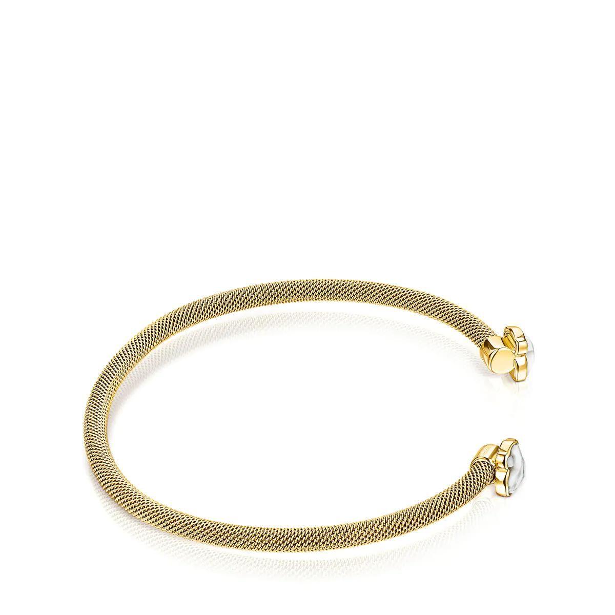 Pulsera Tous estrecha Mesh Color Acero IP dorado y Howlita-1