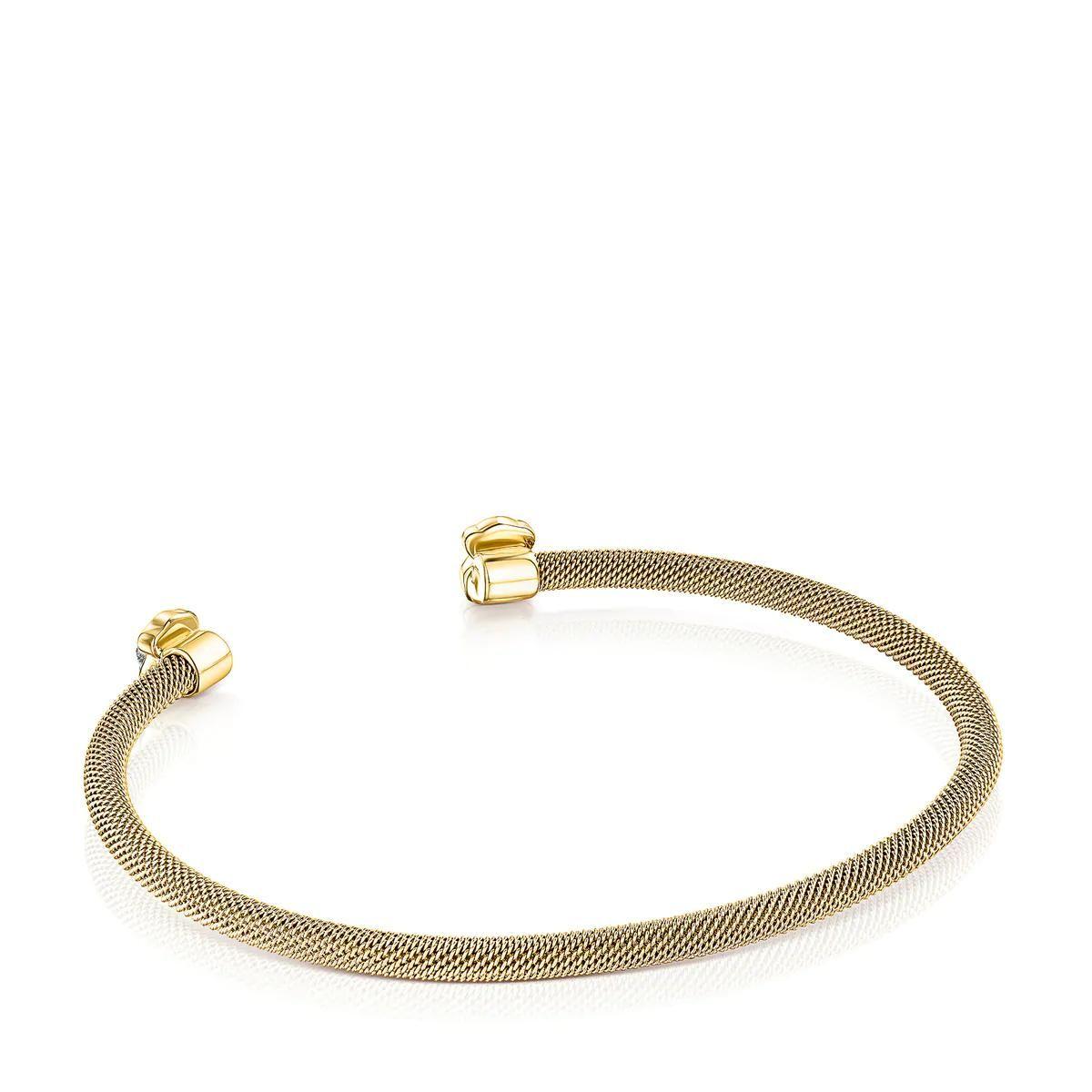 Pulsera Tous estrecha Mesh Color Acero IP dorado y Howlita-2