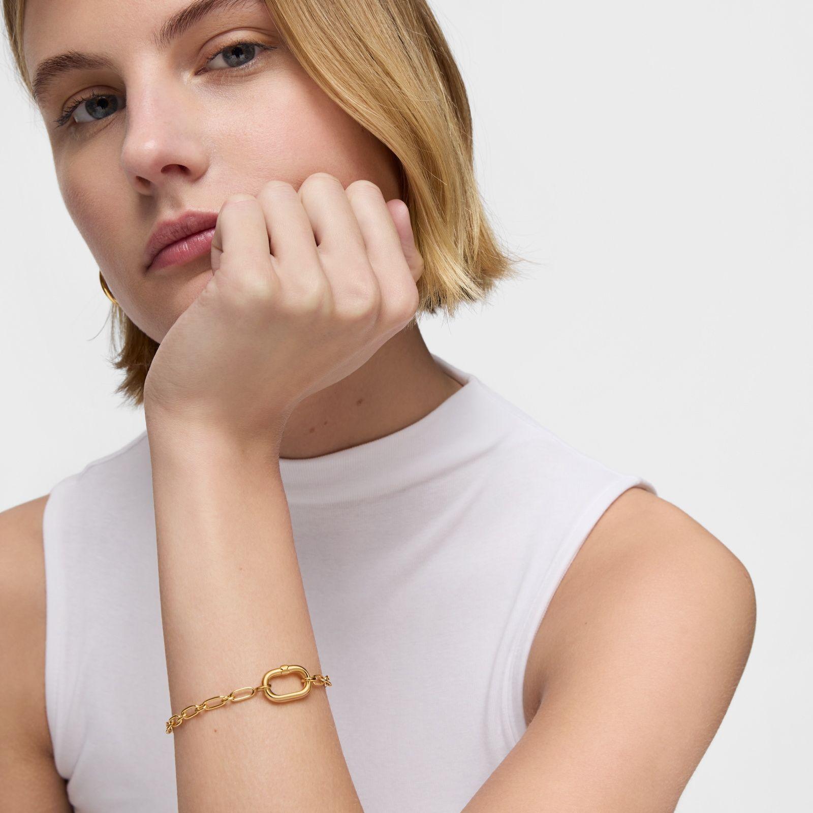 Pulsera cadena oro 18 kt sobre plata con anilla Hold Oval-3