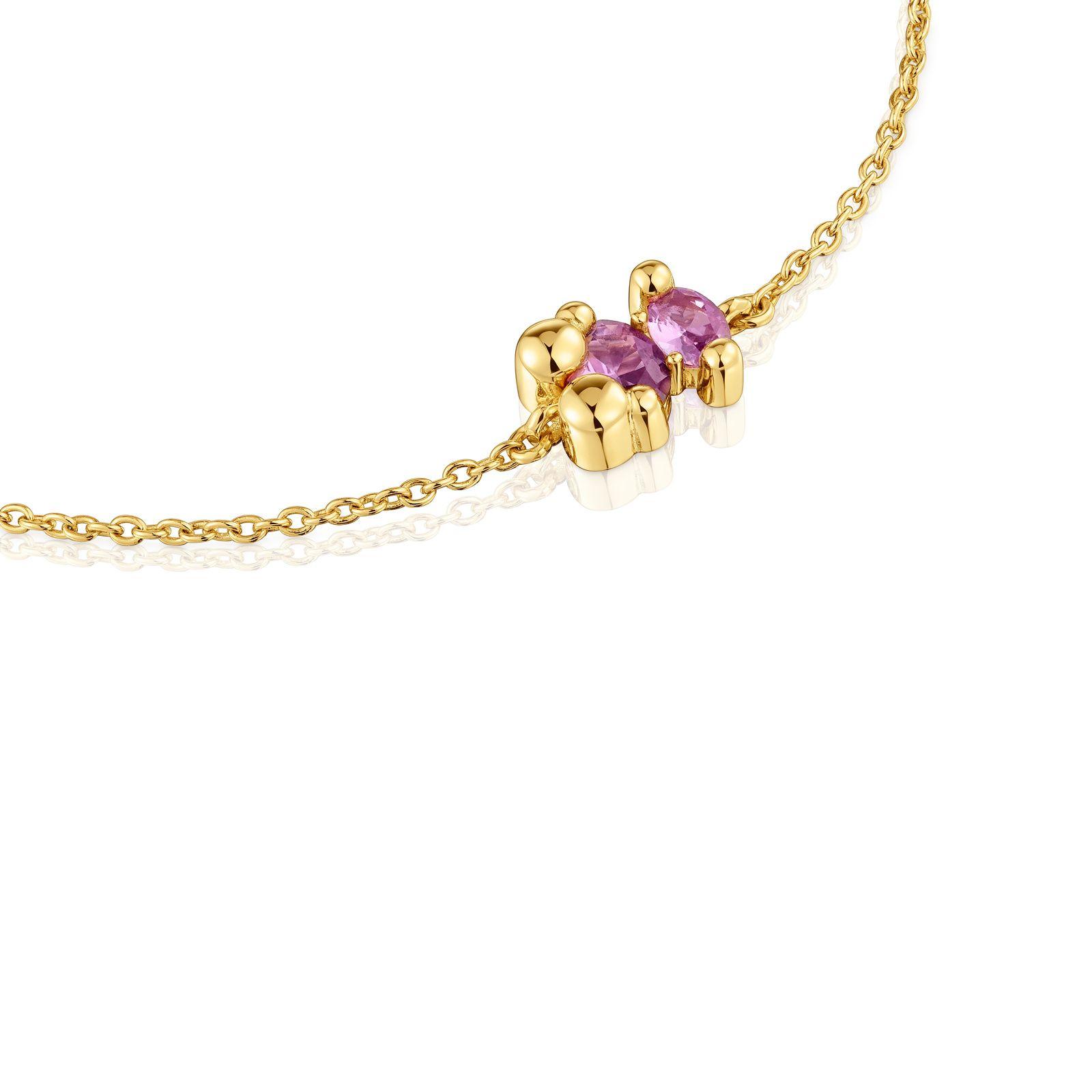 Pulsera cadena oso oro 18 kt sobre plata y zafiro lila LGG-2