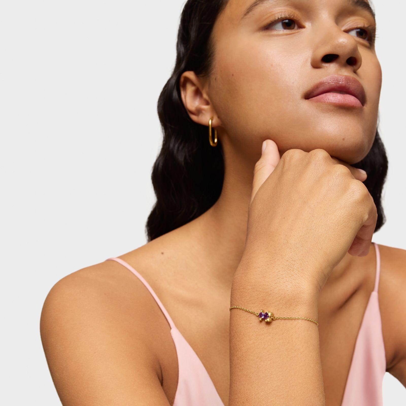 Pulsera cadena oso oro 18 kt sobre plata y zafiro lila LGG-3