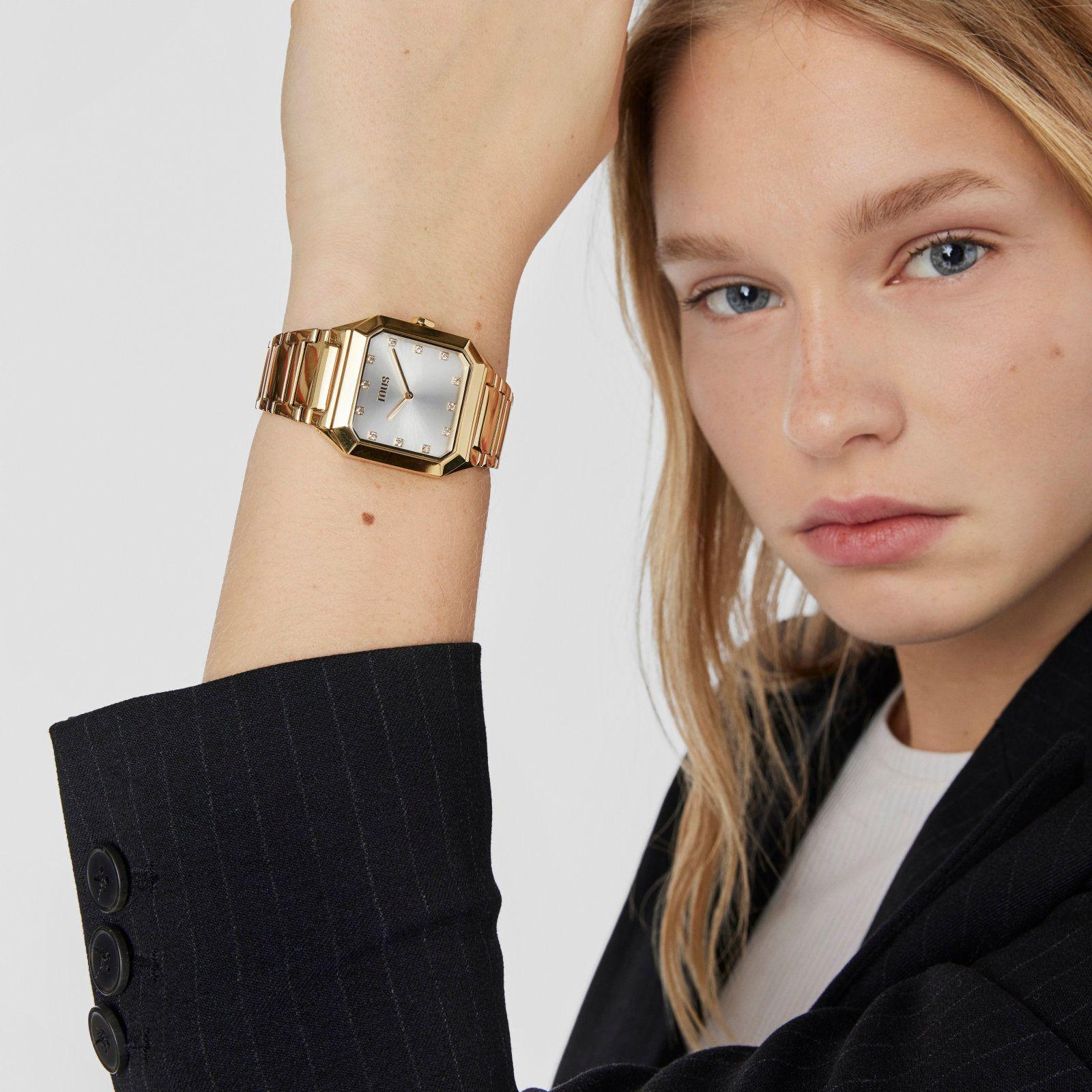 Reloj analógico brazalete de acero IPG dorado Karat Squared-6