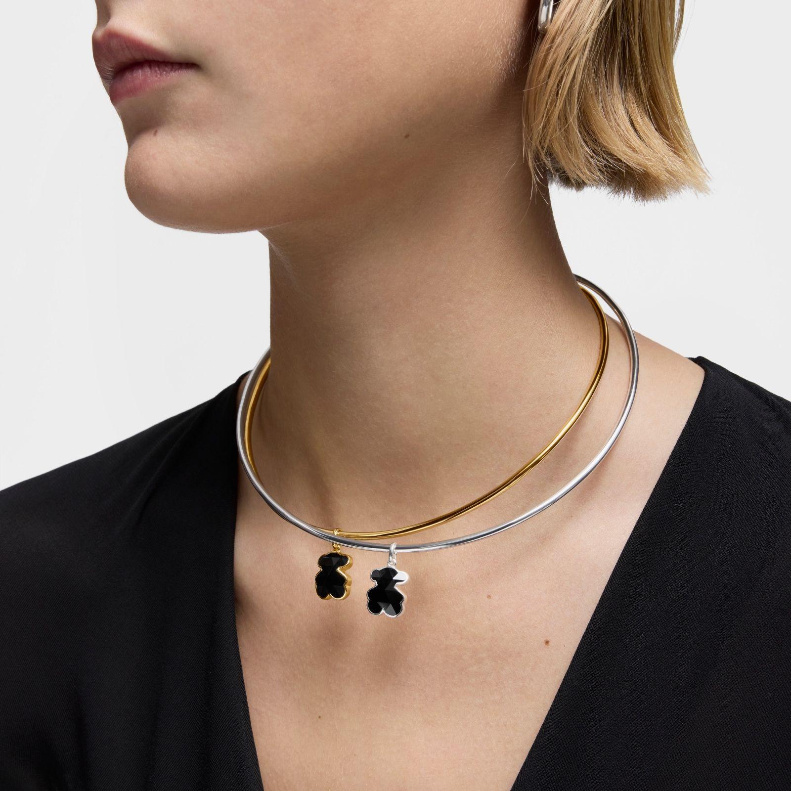 Colgante pequeño de plata y motivo oso en ónix Icon Color-3