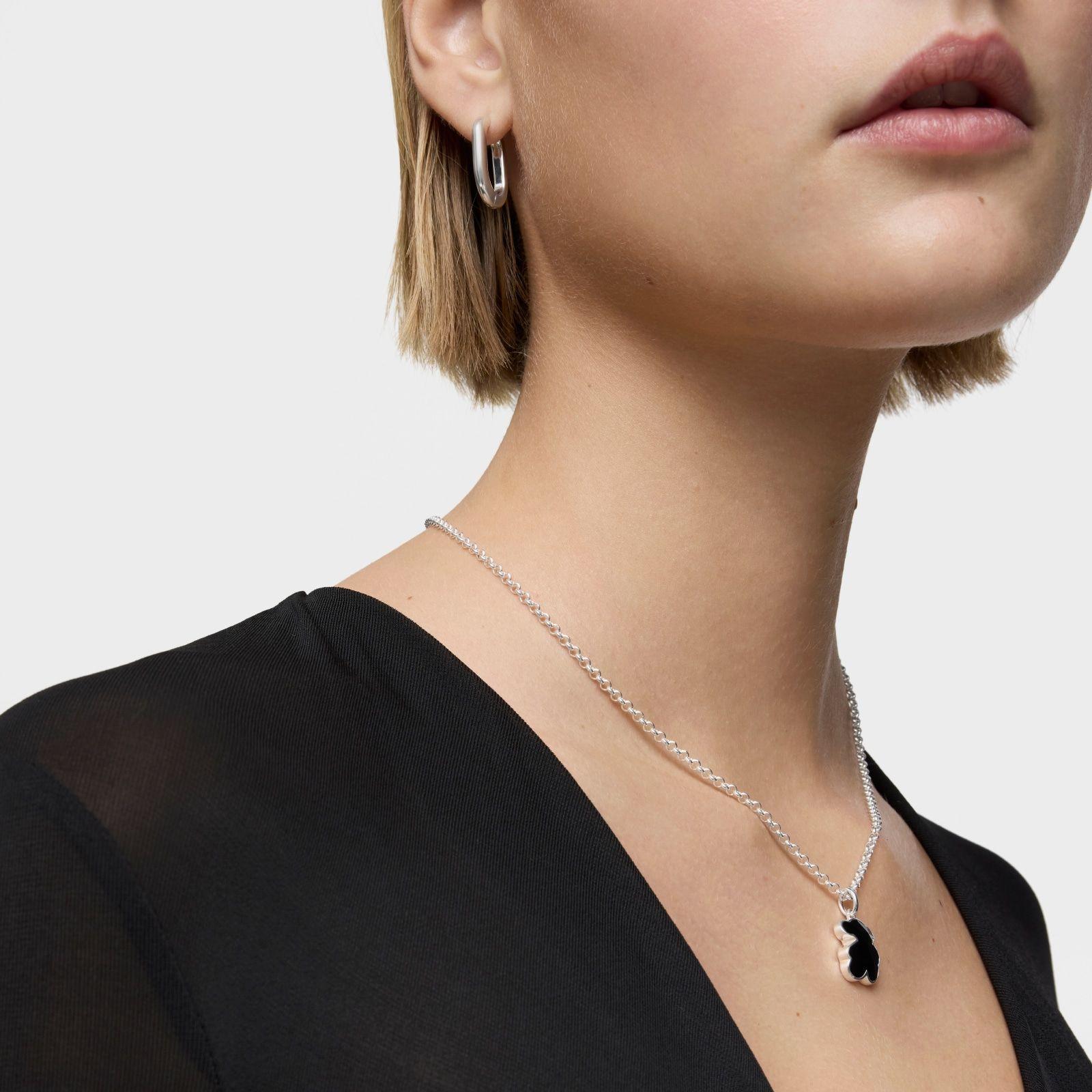 Colgante pequeño de plata y motivo oso en ónix Icon Color-4