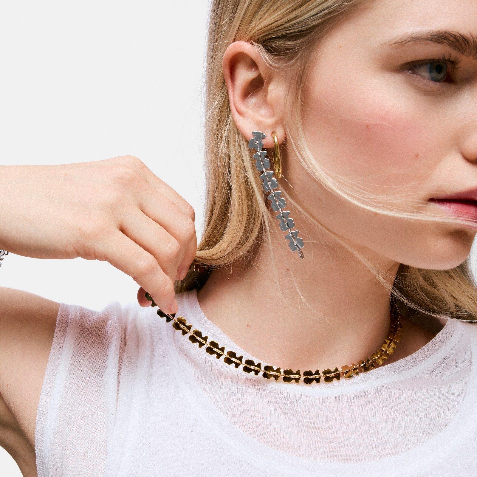 Collar corto de acero en color dorado con motivos oso Carrusel-3