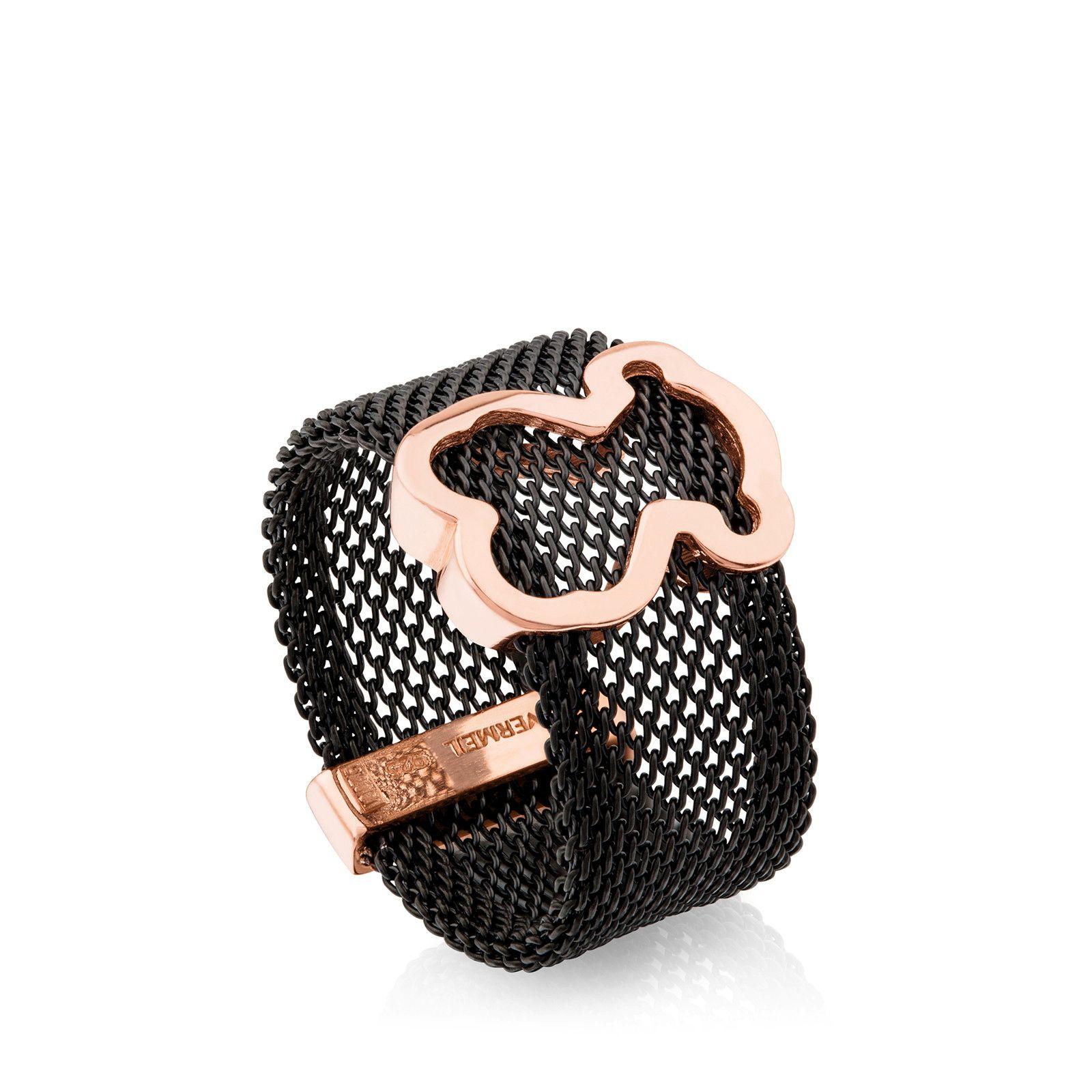 Anillo de acero y plata vermeil rosa Icon Mesh-0