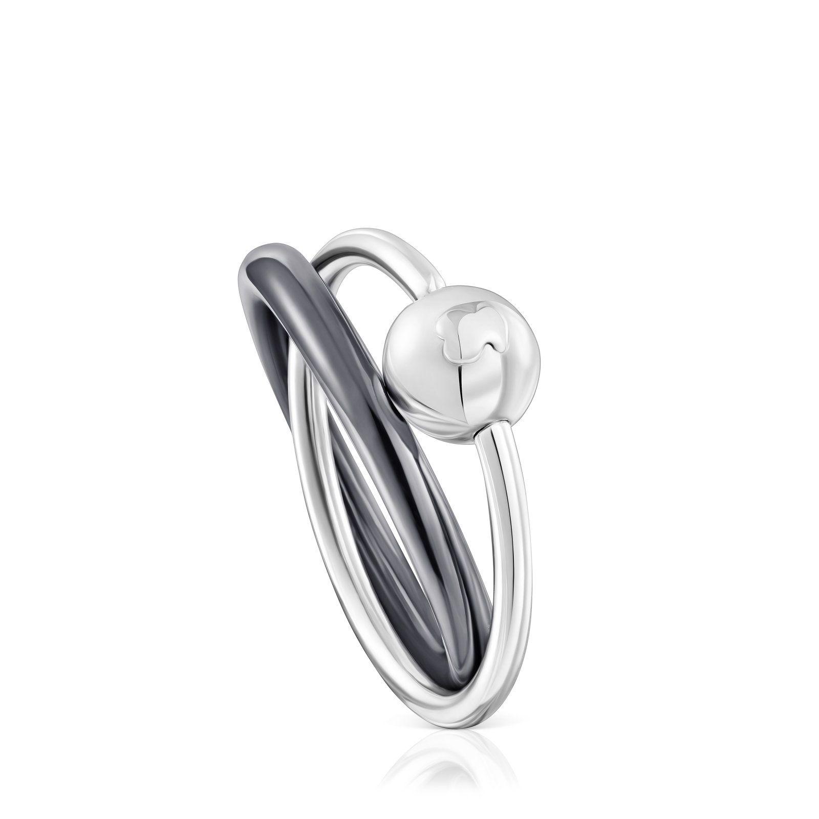 Anillo doble de plata y plata dark silver Plump Tous-0