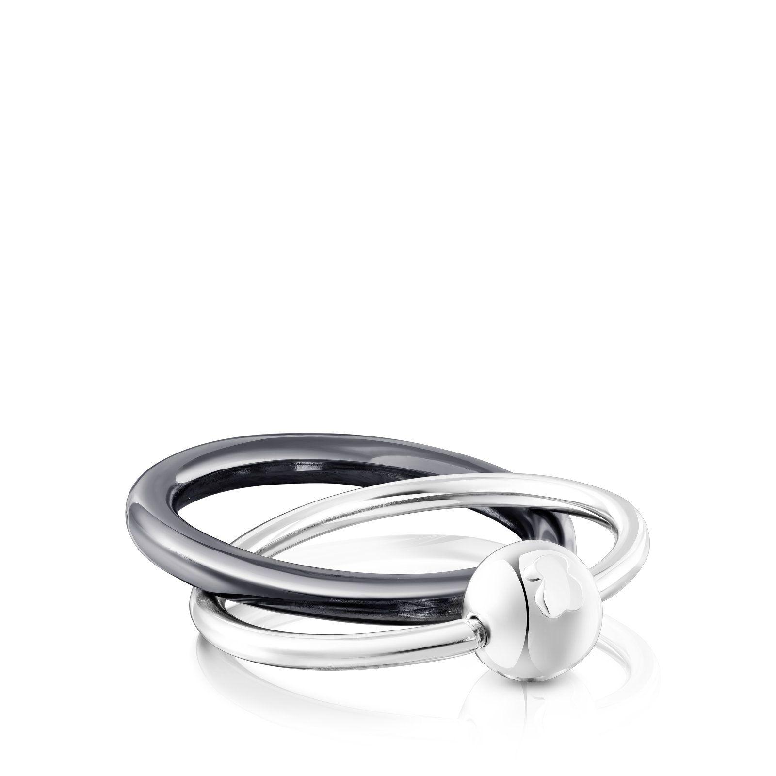 Anillo doble de plata y plata dark silver Plump Tous-1