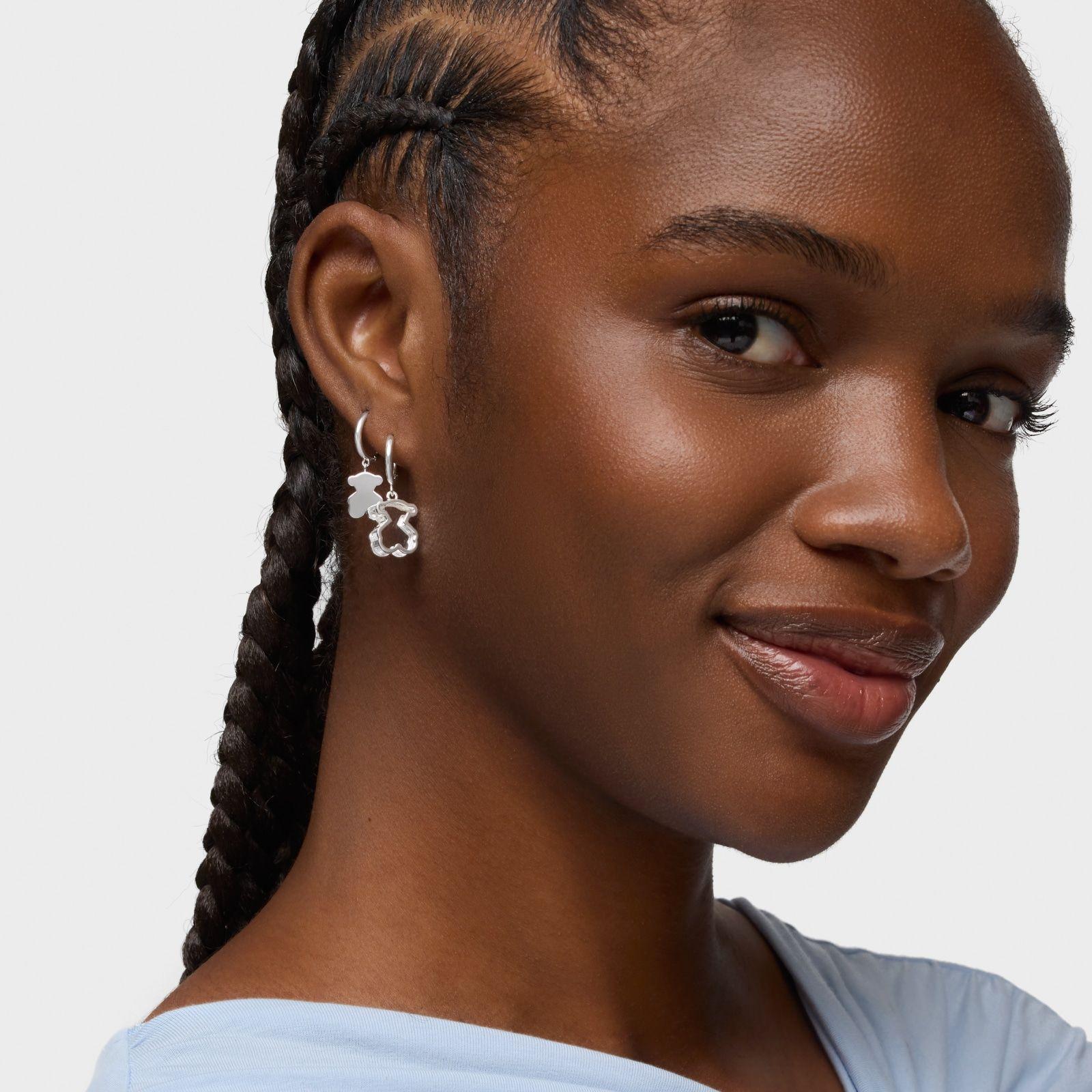 Pendientes aro de plata y metacrilato blanco Galaxy-3