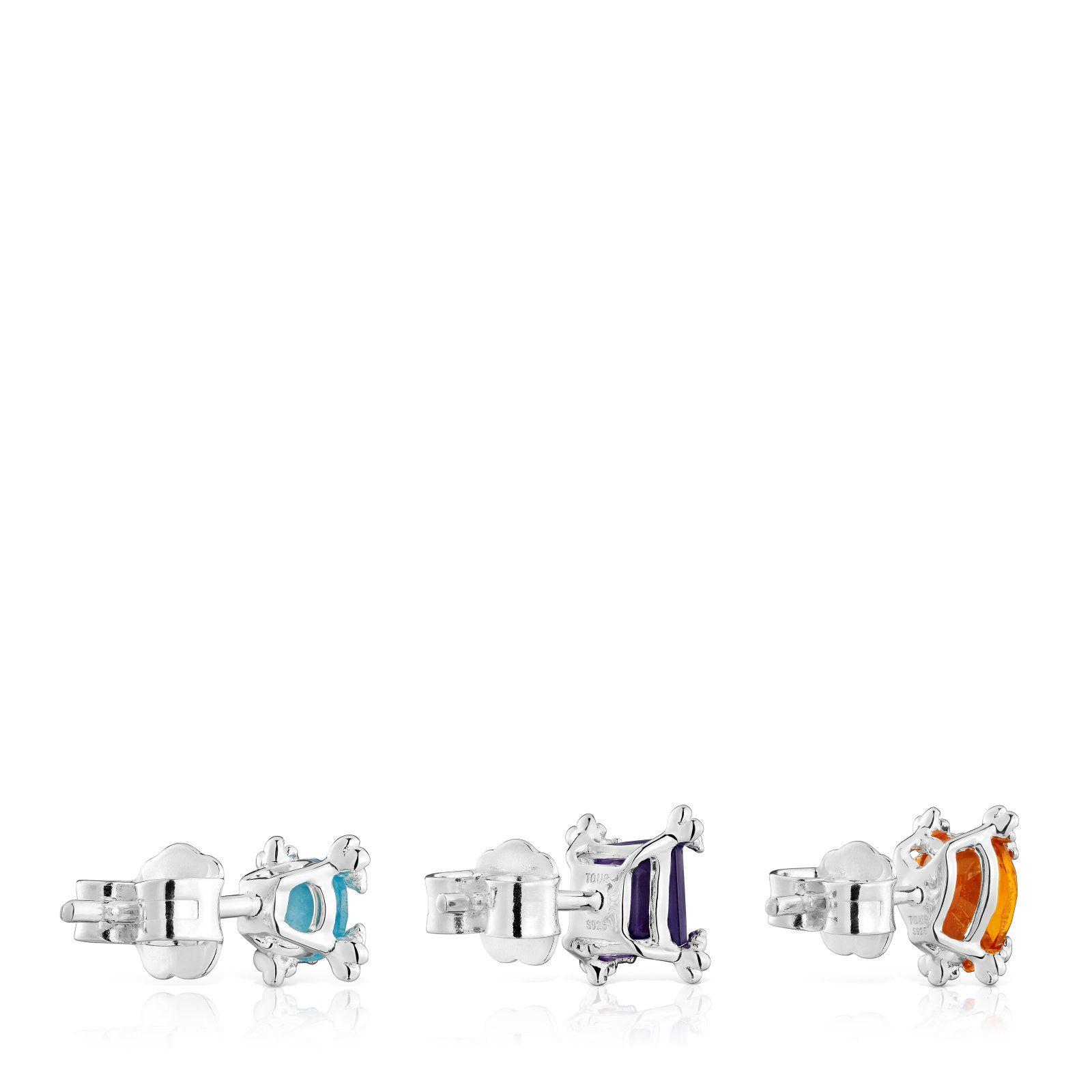 Pack de tres pendientes de plata y gemas Color Pills-2