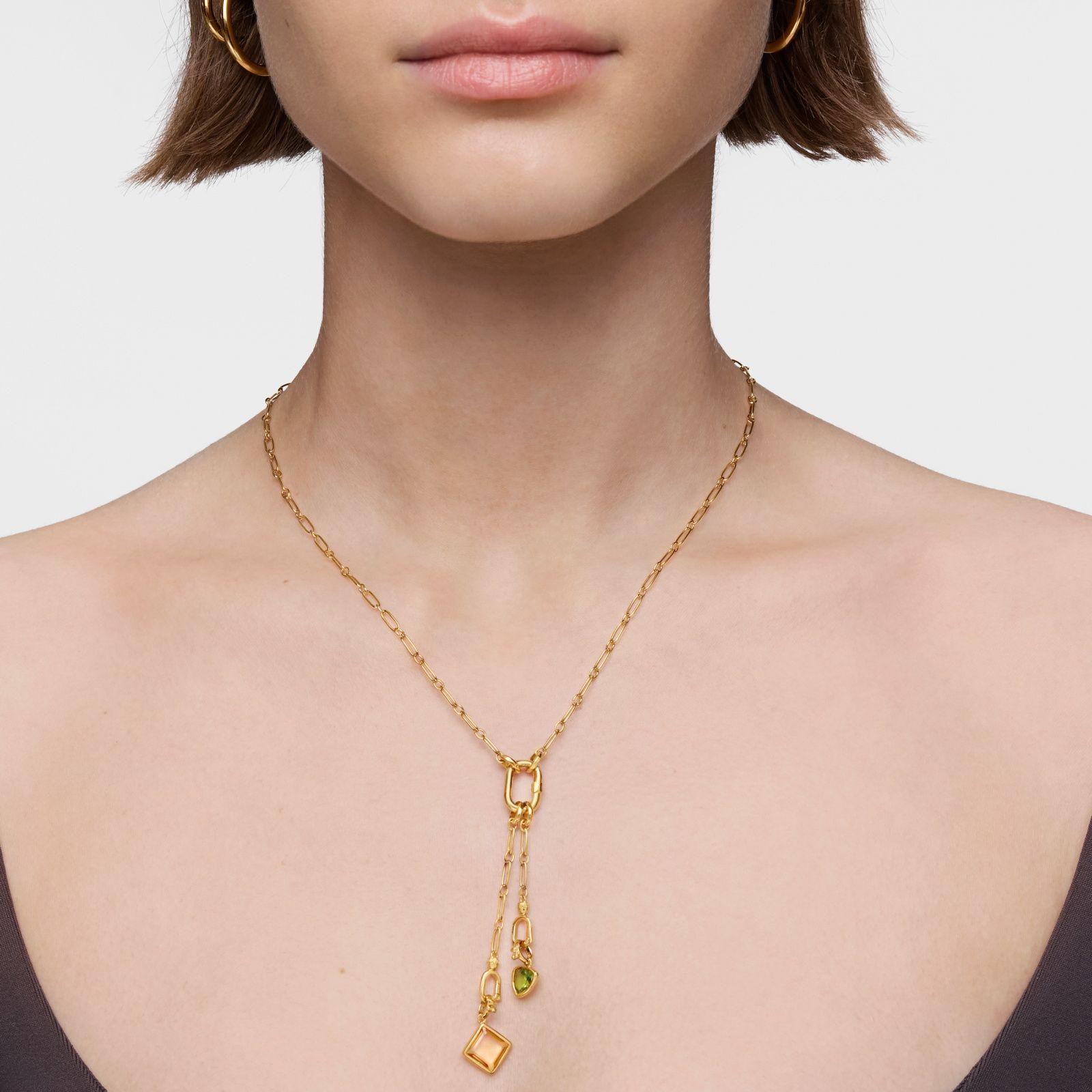 Collar corto oro 18 kt c/colgante doble y anilla Hold Oval-6