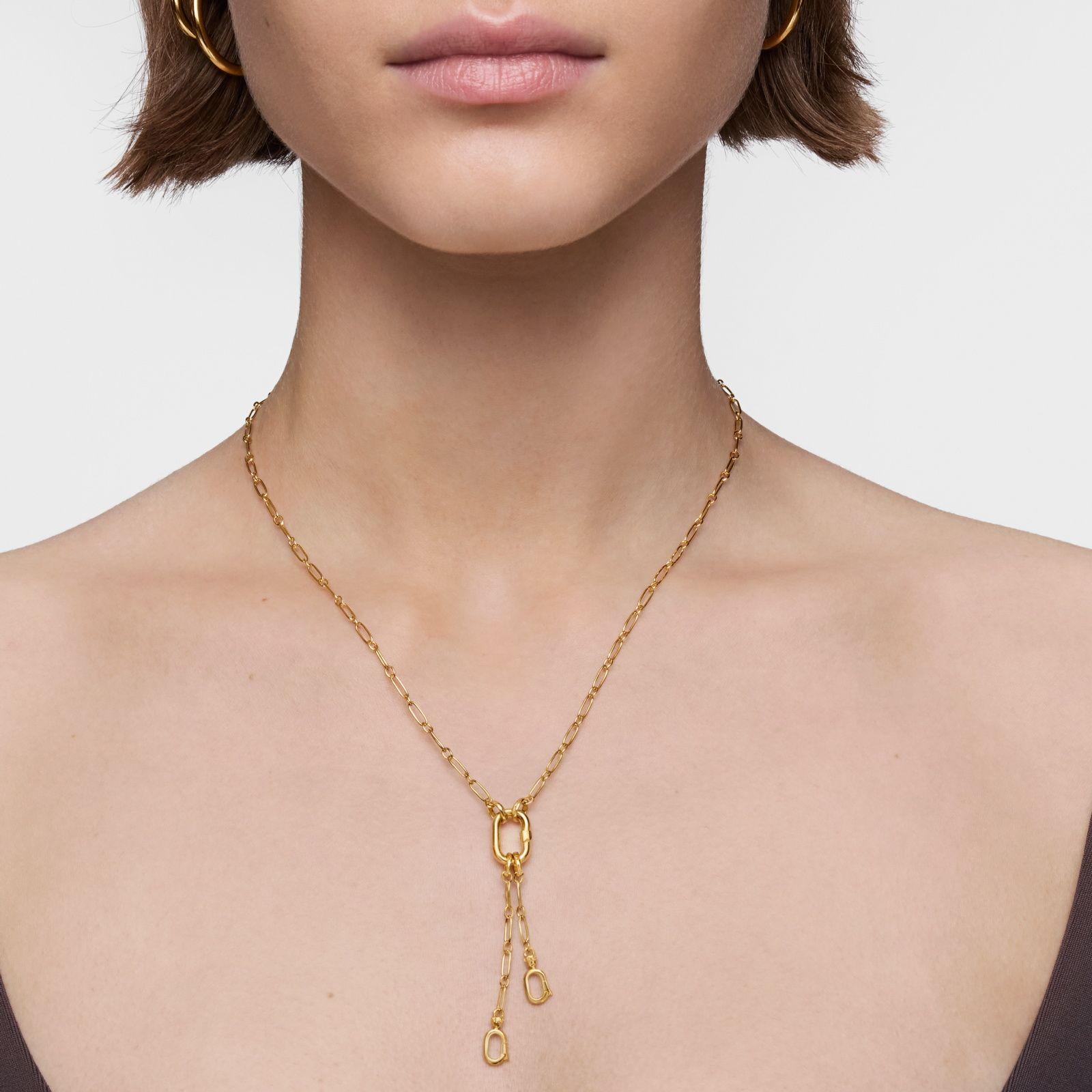 Collar corto oro 18 kt c/colgante doble y anilla Hold Oval-7