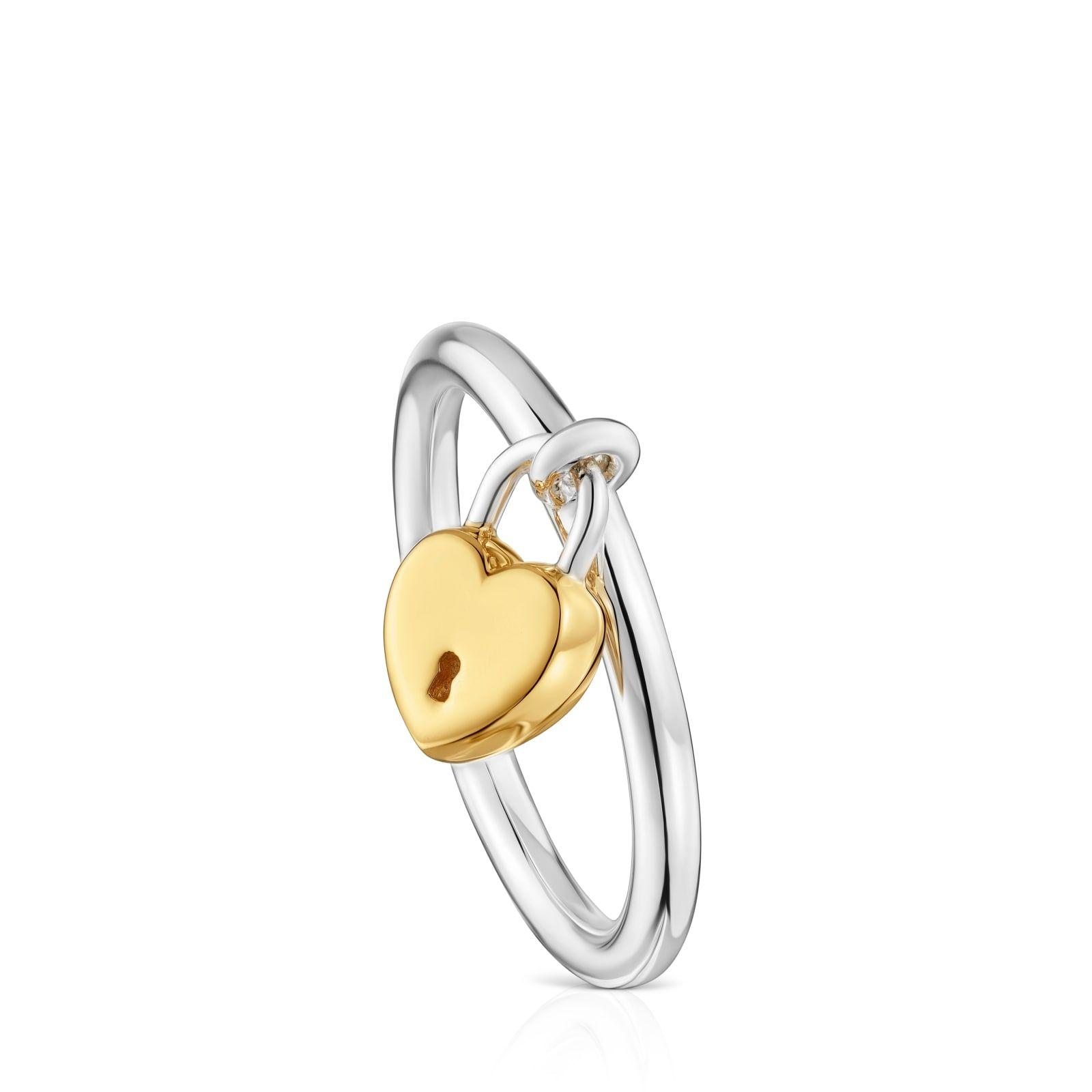 Anillo bicolor motivo corazón candado TOUS Unlock-0