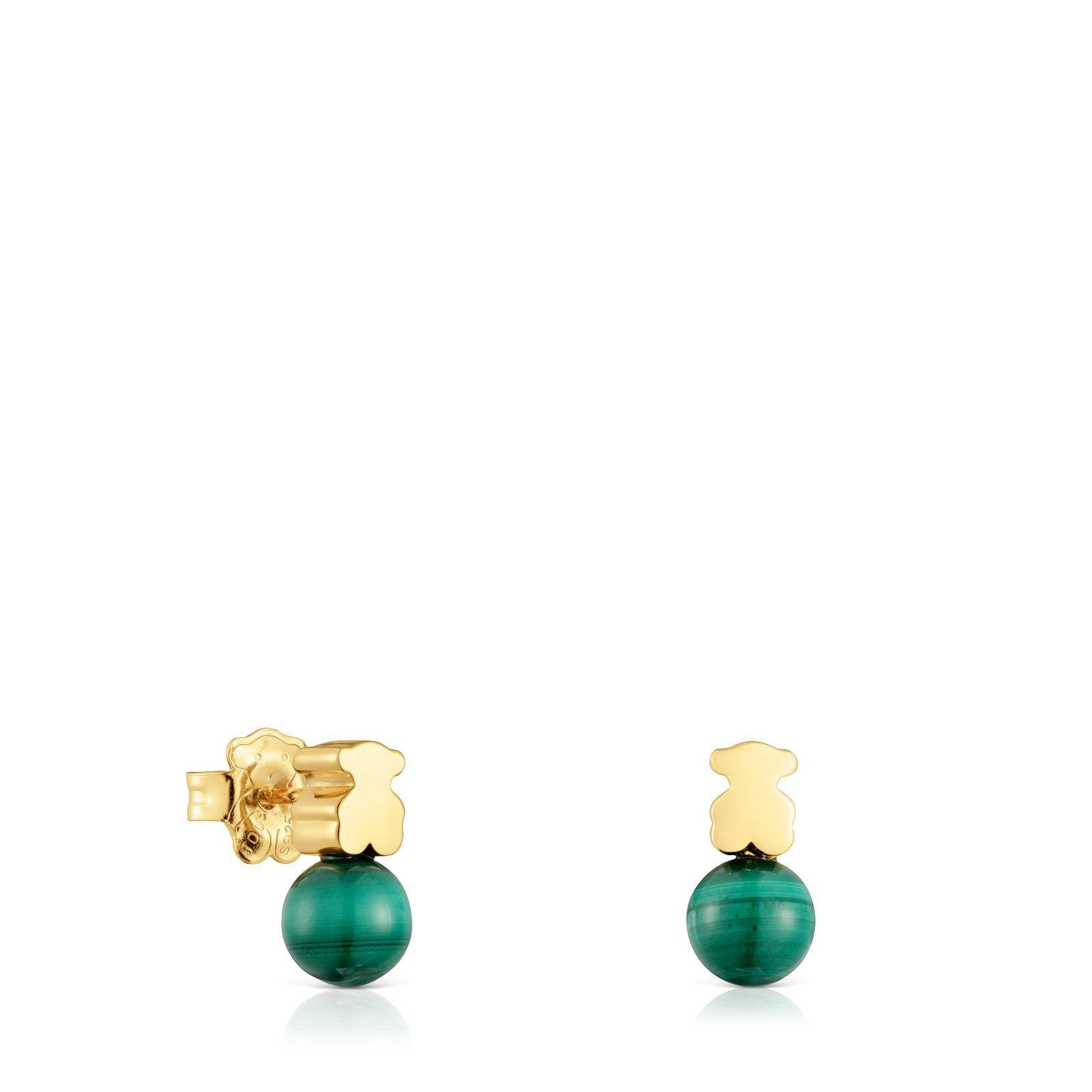 Aros con baño de oro 18 kt sobre plata y malaquita Icon Mesh-0