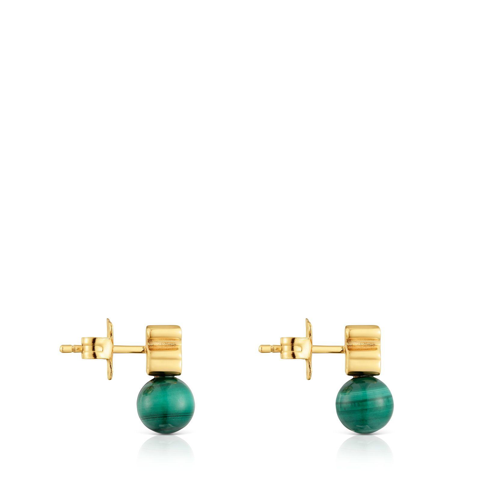 Aros con baño de oro 18 kt sobre plata y malaquita Icon Mesh-1