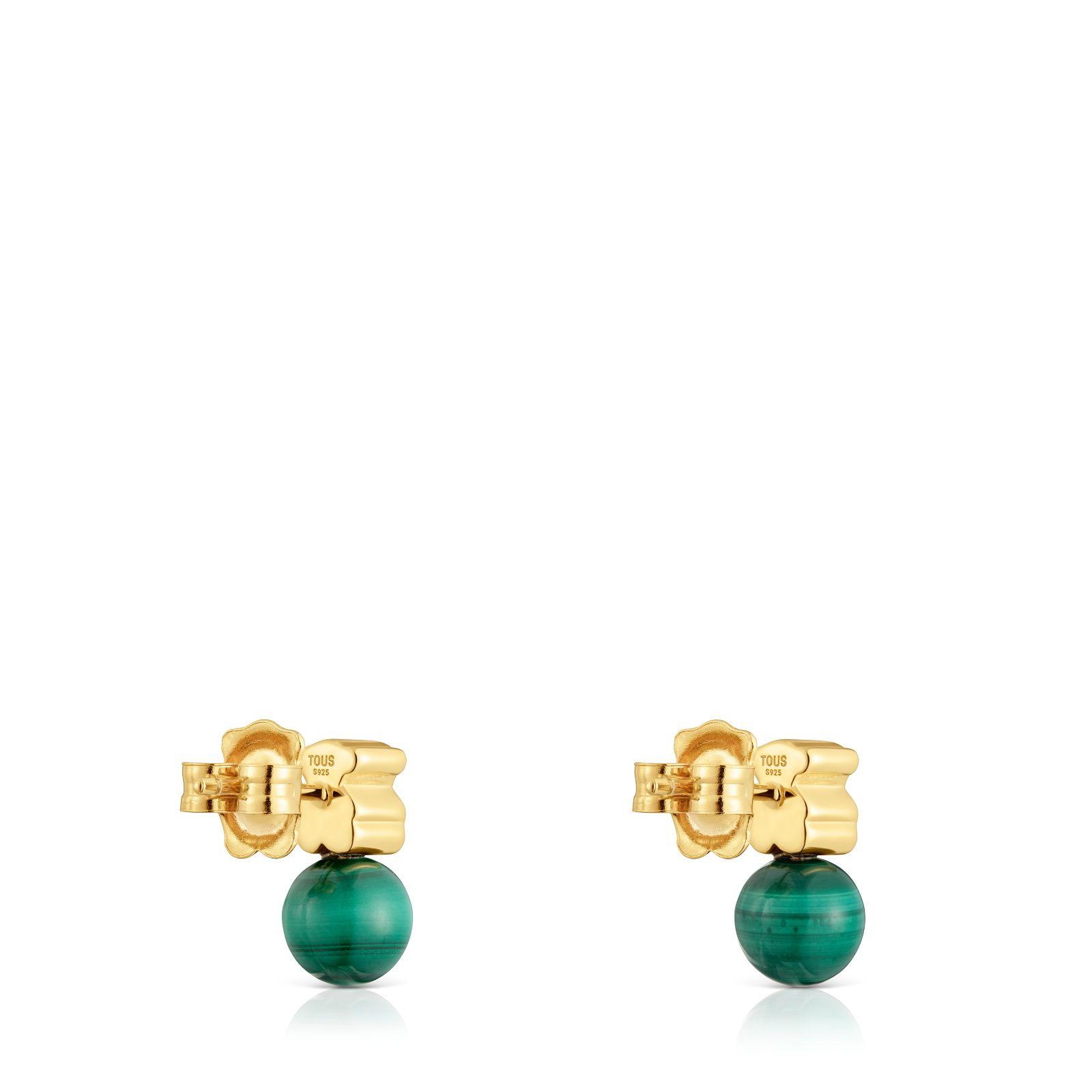 Aros con baño de oro 18 kt sobre plata y malaquita Icon Mesh-2