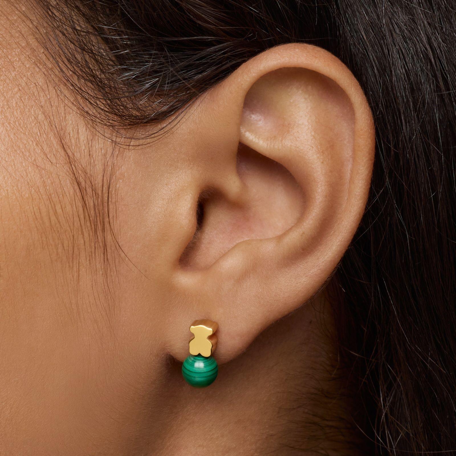 Aros con baño de oro 18 kt sobre plata y malaquita Icon Mesh-5