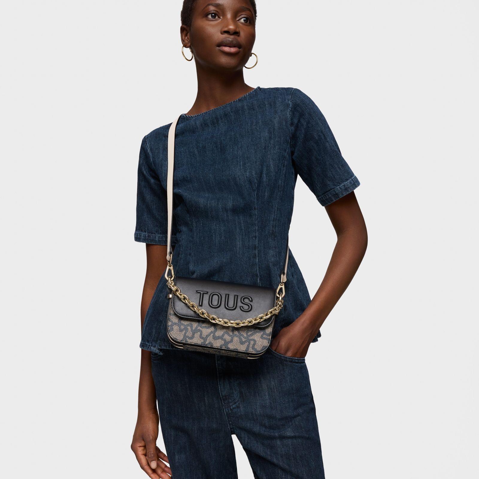 Bandolera pequeña negra y beige Chain Kaos Icon-3