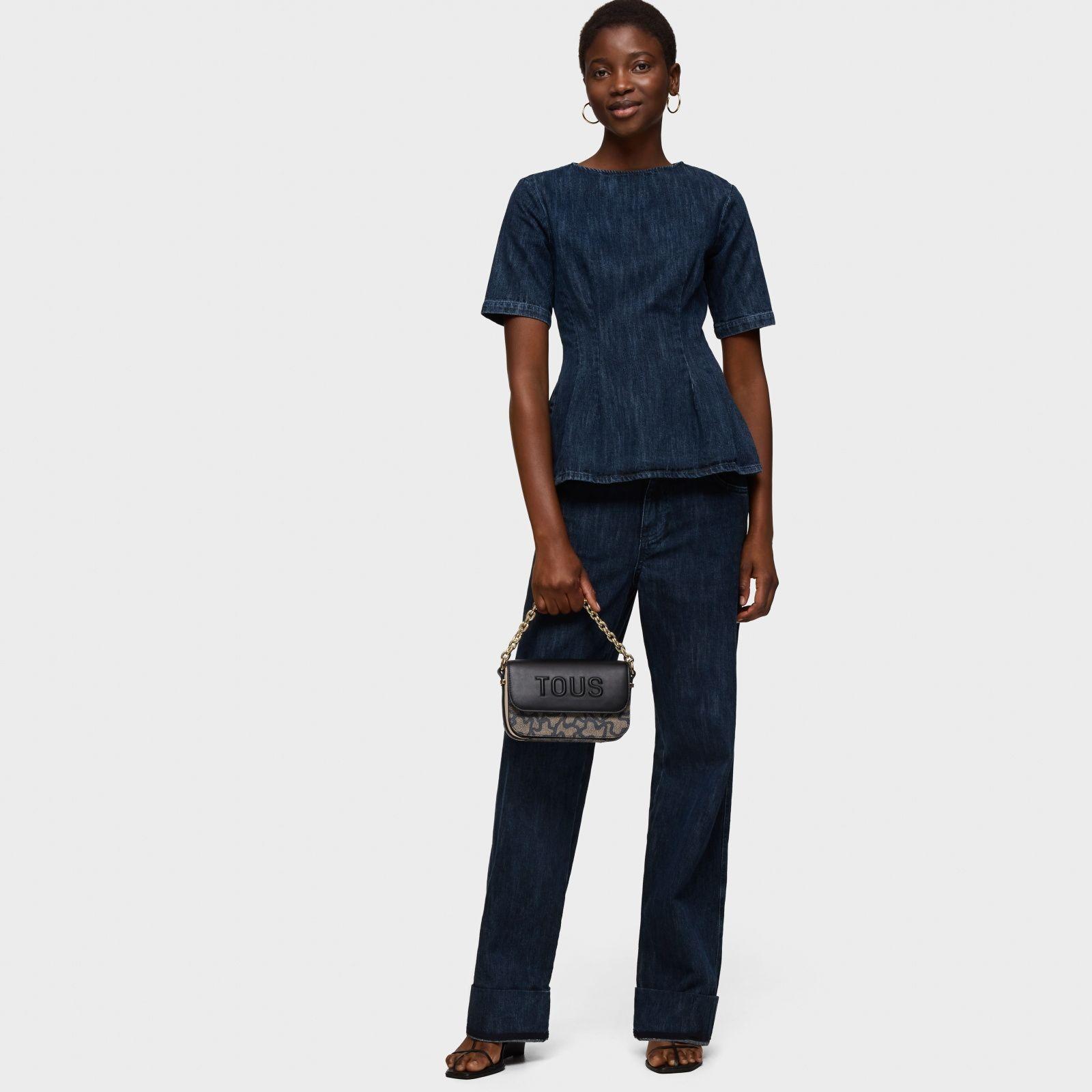 Bandolera pequeña negra y beige Chain Kaos Icon-4