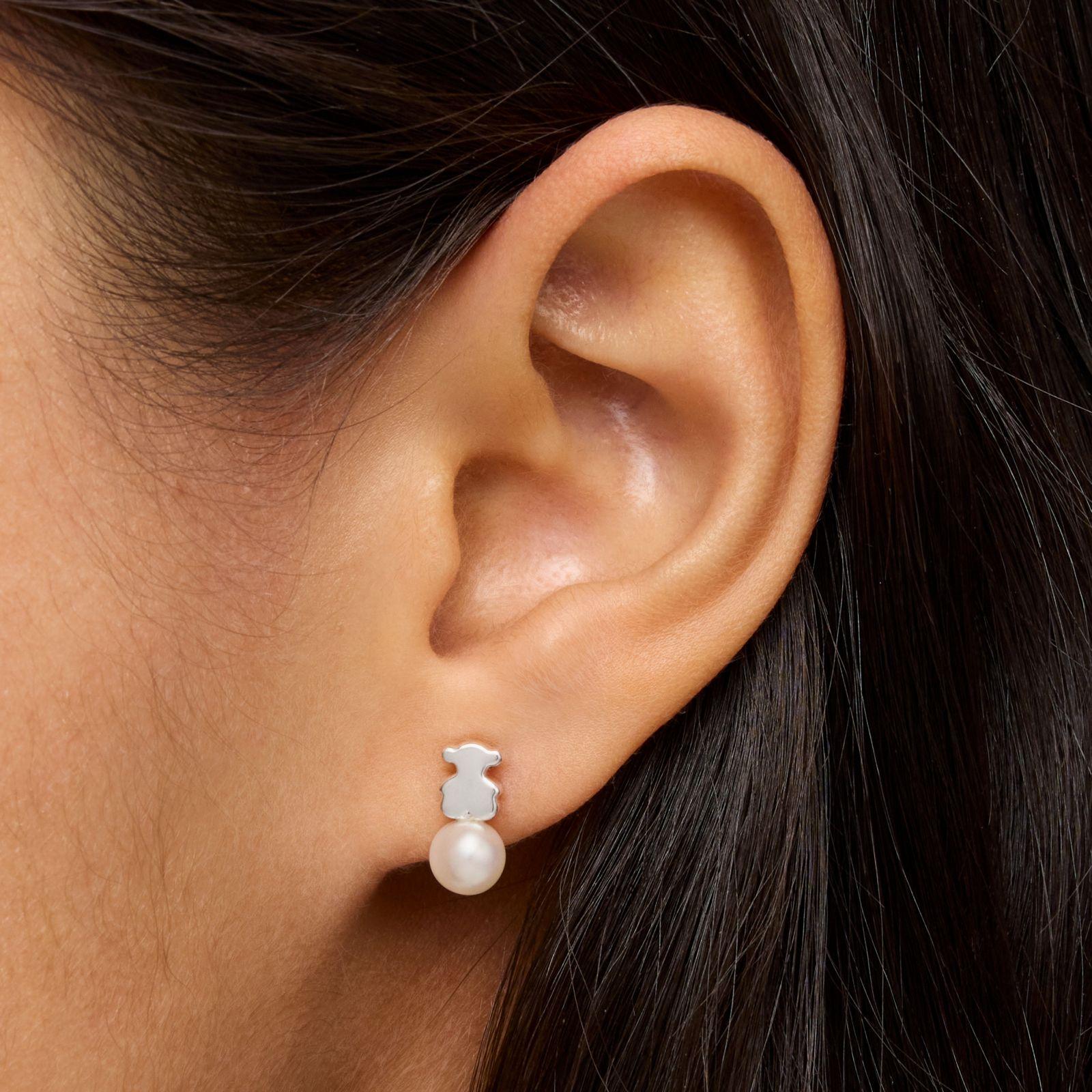 Pendientes oso de plata y perla cultivada de agua dulce 11 mm Sweet Dolls-5