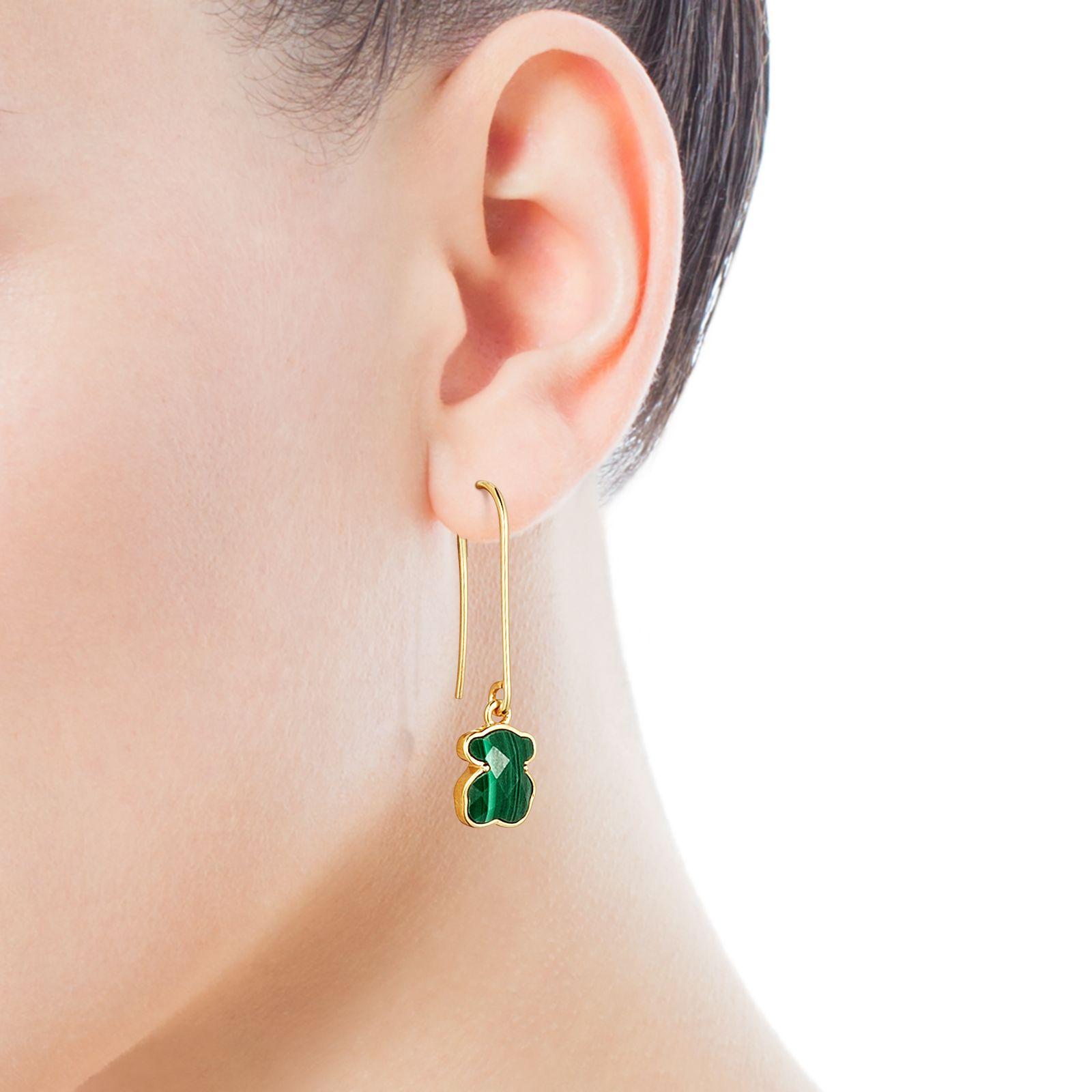 Pendientes largos Icon Color Plata Vermeil y malaquita Tous-3
