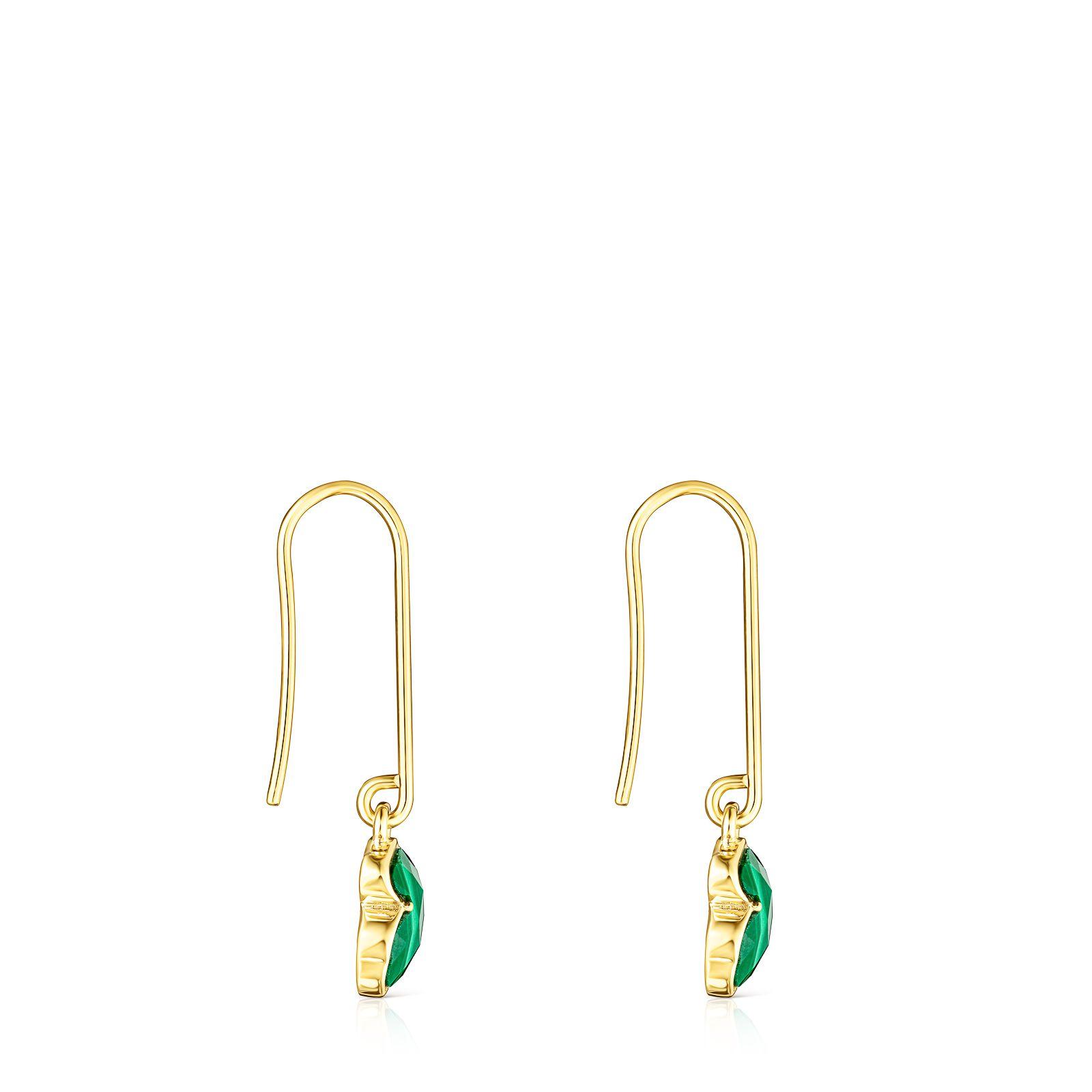Pendientes largos Icon Color Plata Vermeil y malaquita Tous-1