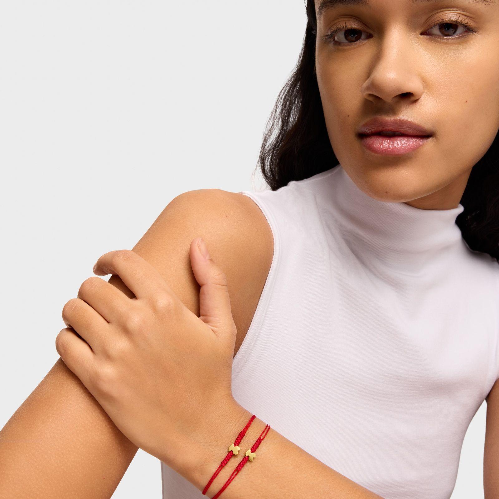 Pulsera de oro motivo oso y nylon en color rojo Sweet Dolls-4
