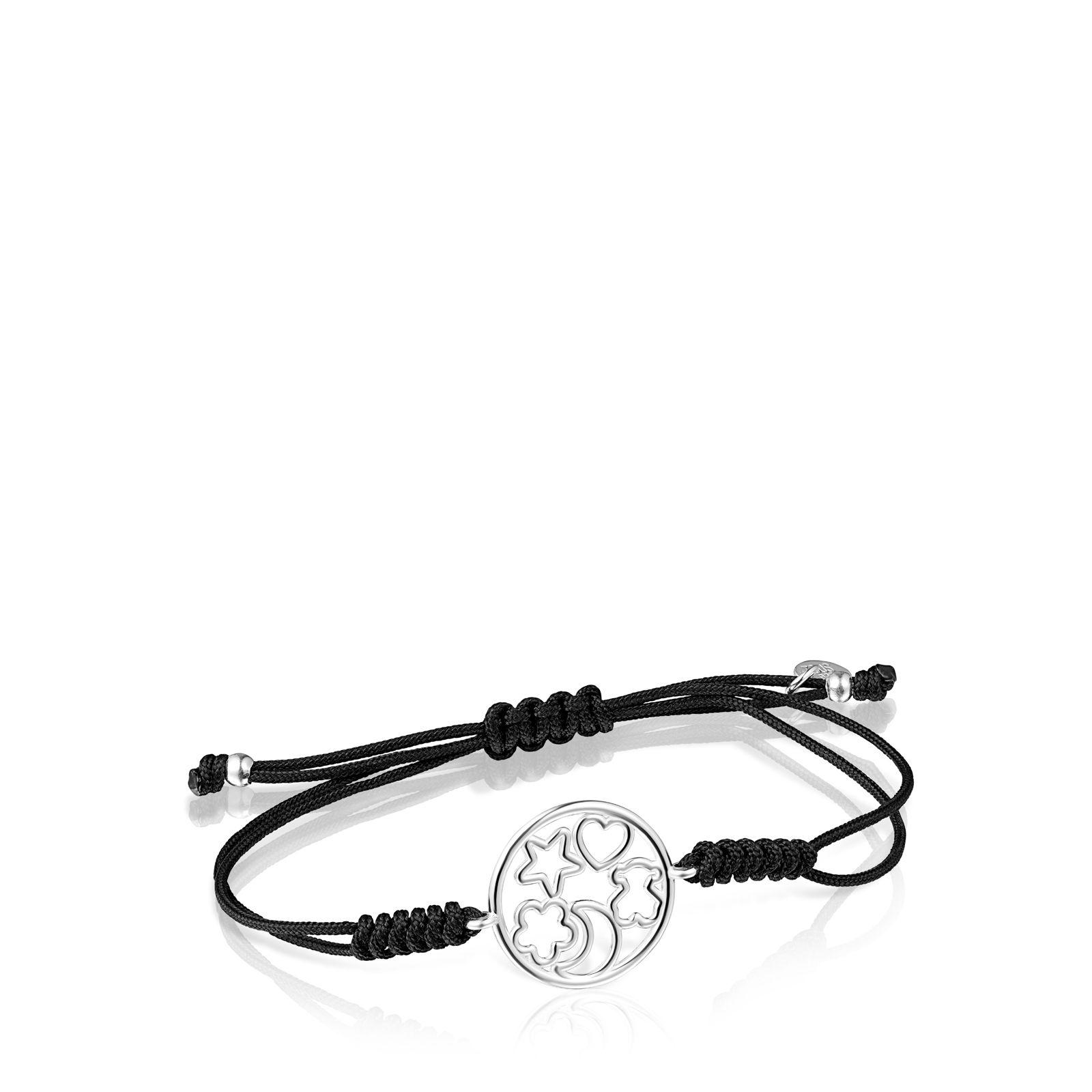 Pulsera Tous Silueta de Plata y Cordón negro-0