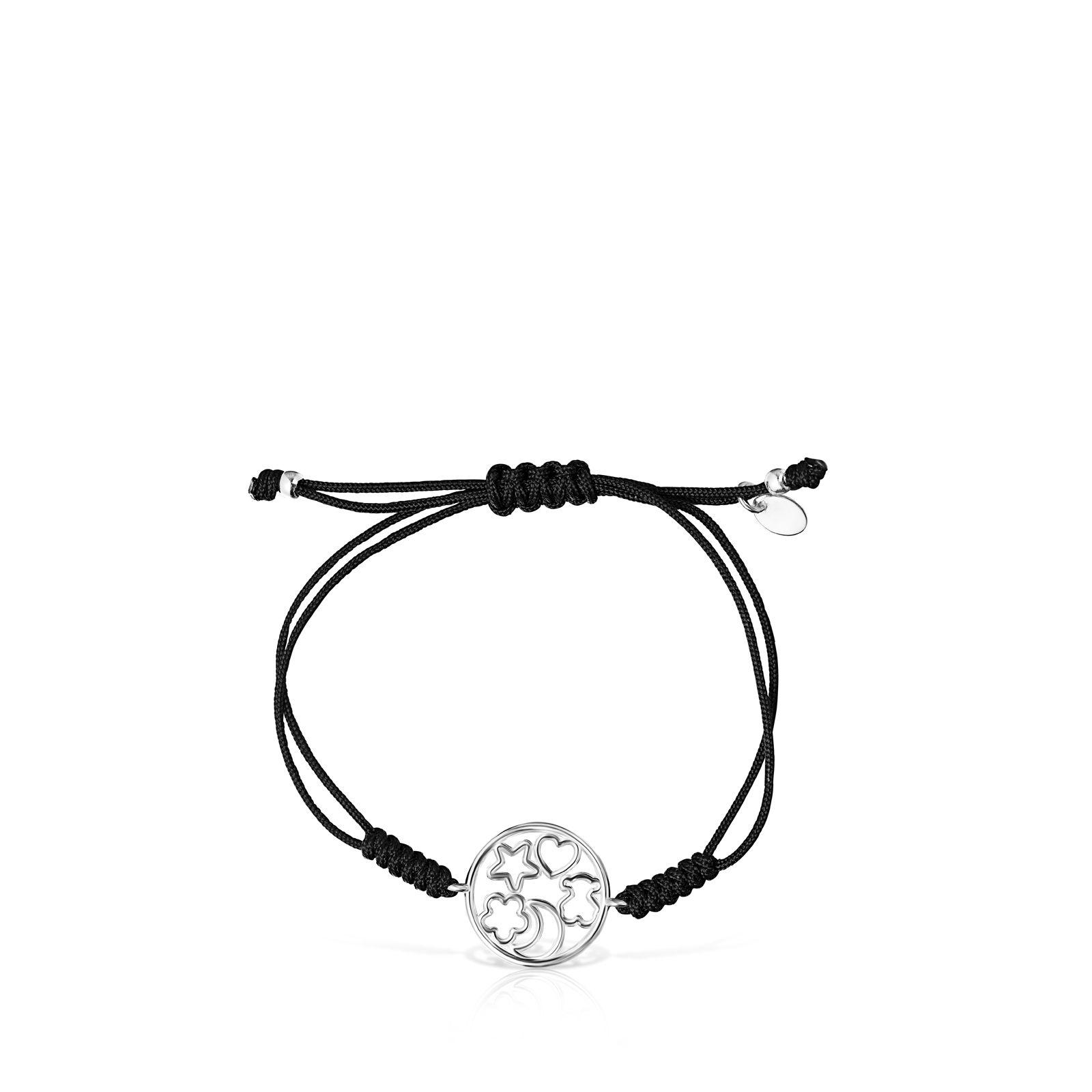 Pulsera Tous Silueta de Plata y Cordón negro-1