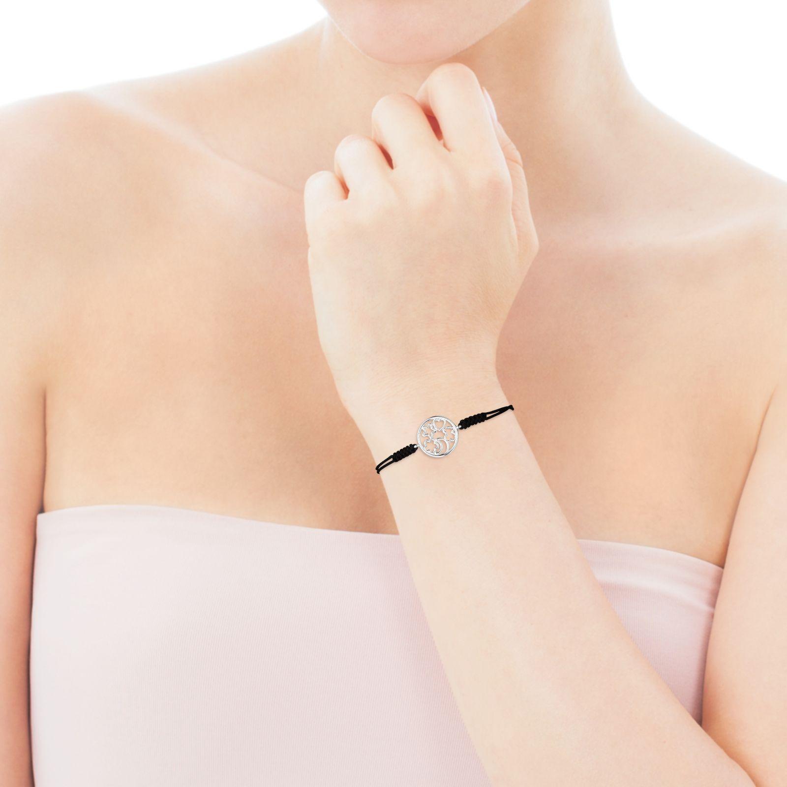 Pulsera Tous Silueta de Plata y Cordón negro-2