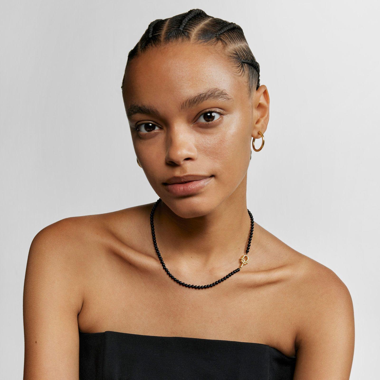 Collar con baño de oro sobre plata y ónix 43 cm Manifesto-5