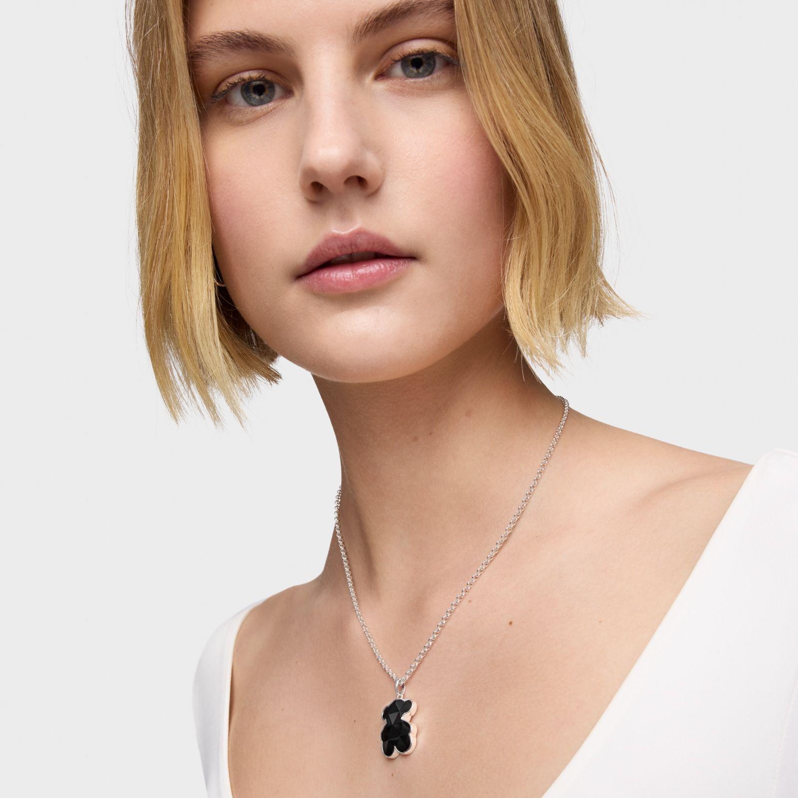 Colgante mediano de plata y motivo oso en ónix Icon Color-3