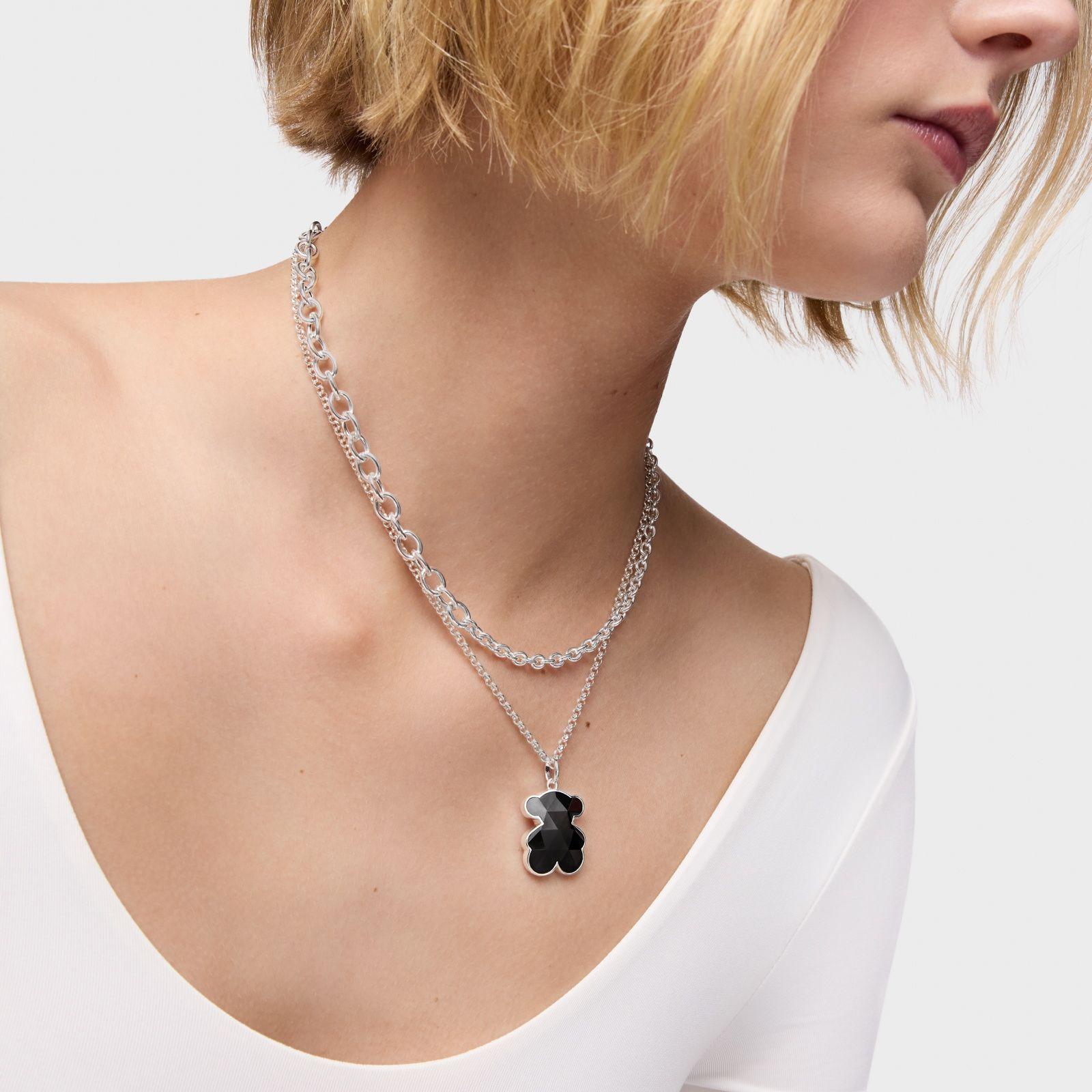 Colgante mediano de plata y motivo oso en ónix Icon Color-4