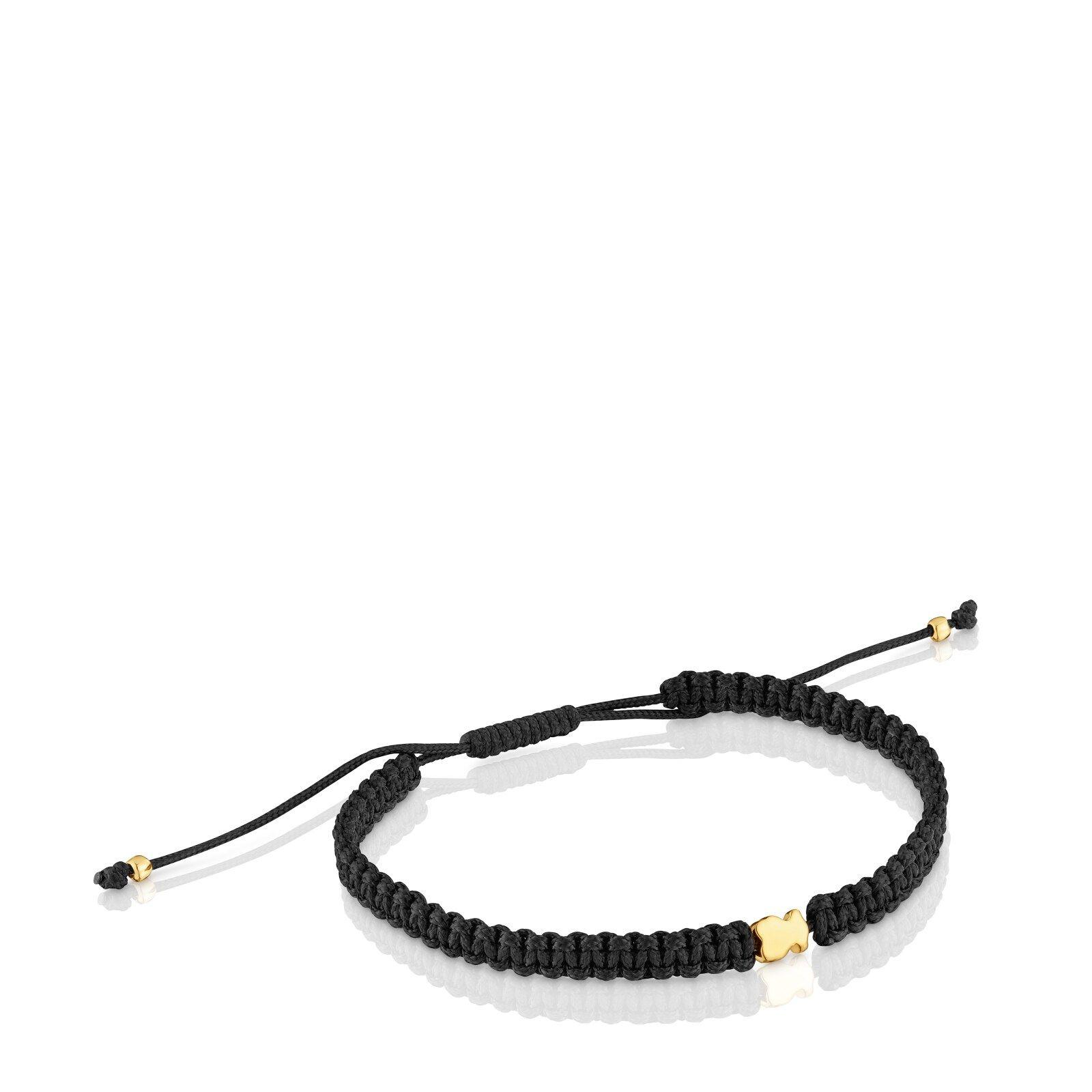 Pulsera oso con baño de oro y nylon negro TOUS Motivos-0