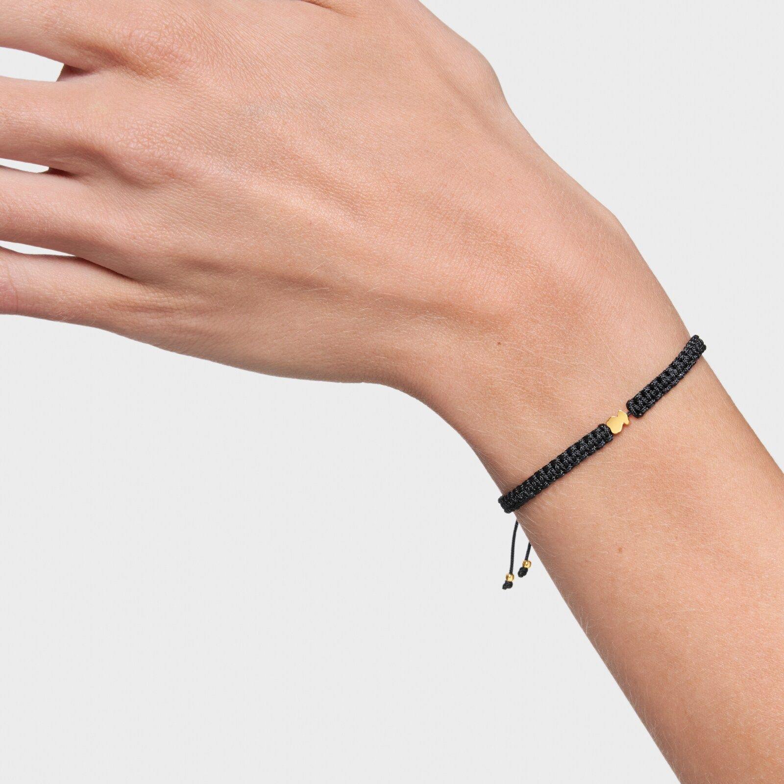 Pulsera oso con baño de oro y nylon negro TOUS Motivos-5