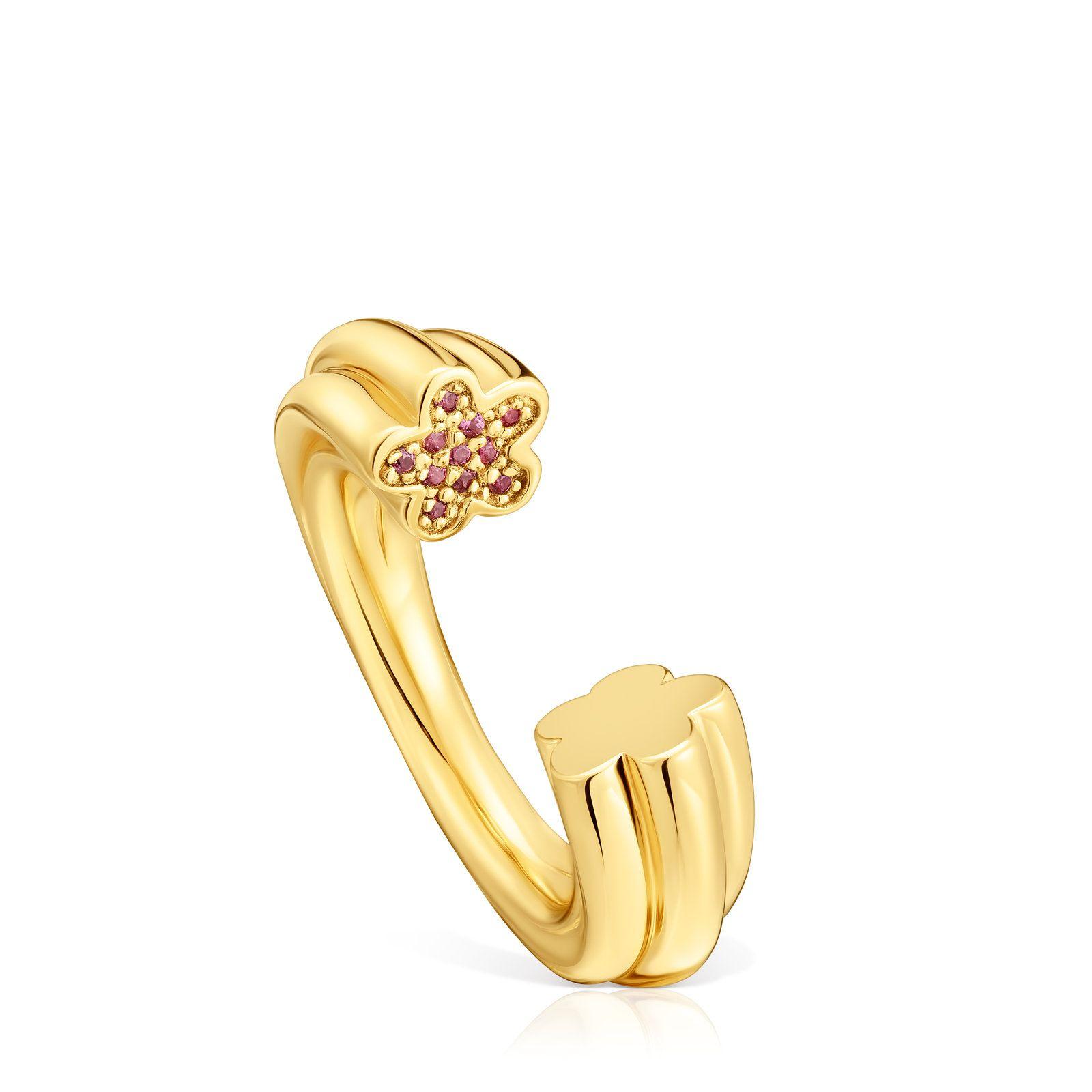 Anillo abierto flor con rodolitas oro 18 kt TOUS 1950-0