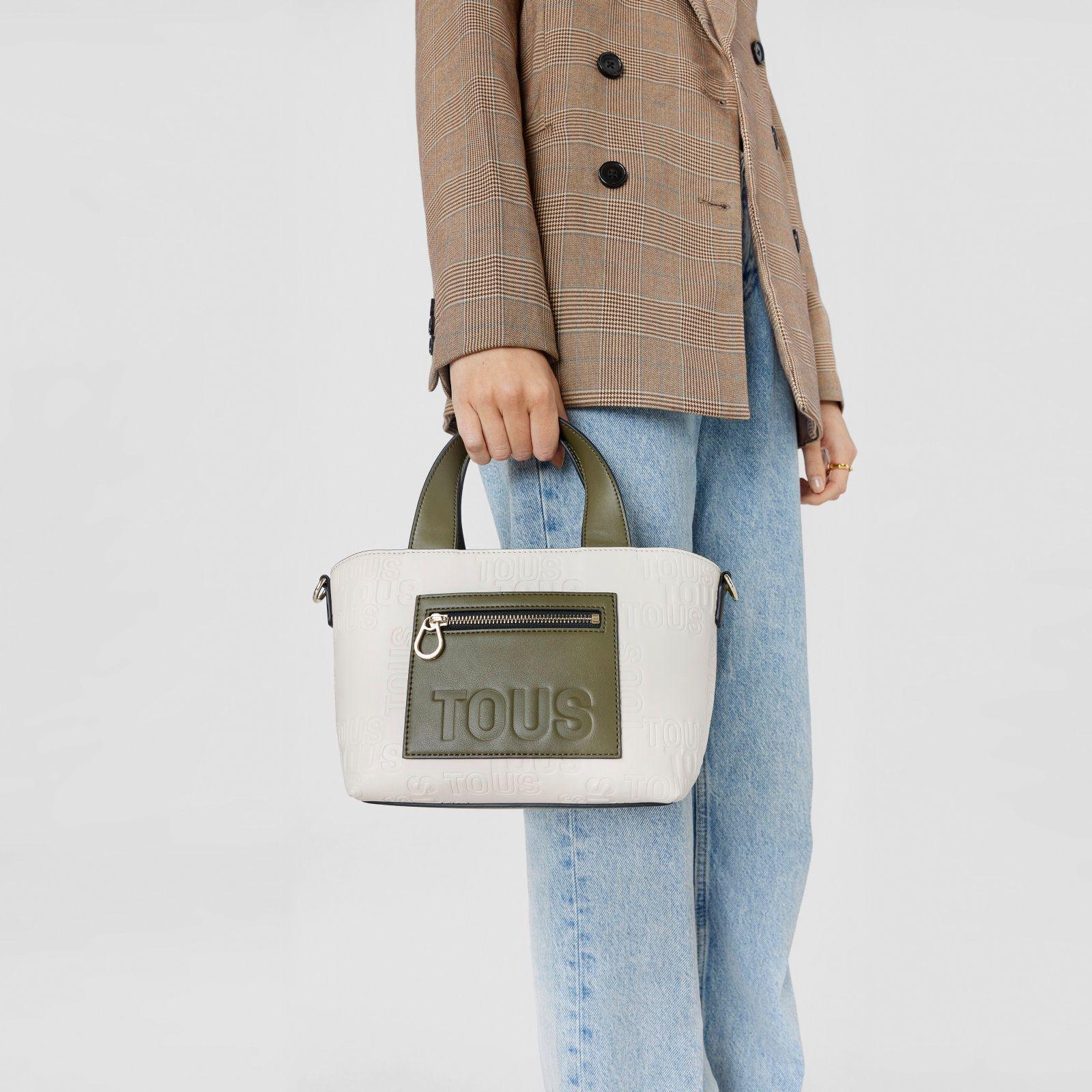 Capazo pequeño beige y caqui Nanda Tous-5