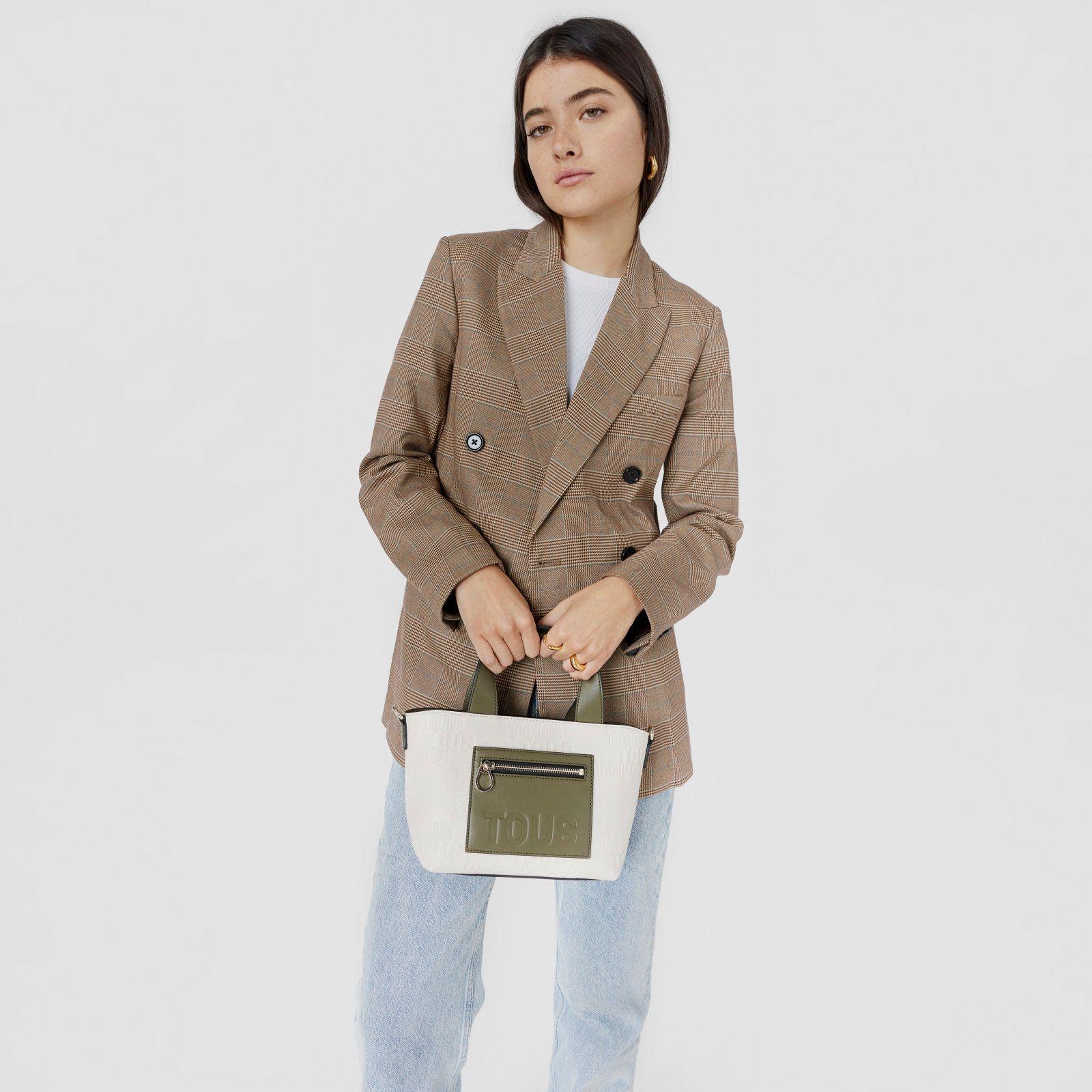 Capazo pequeño beige y caqui Nanda Tous-6