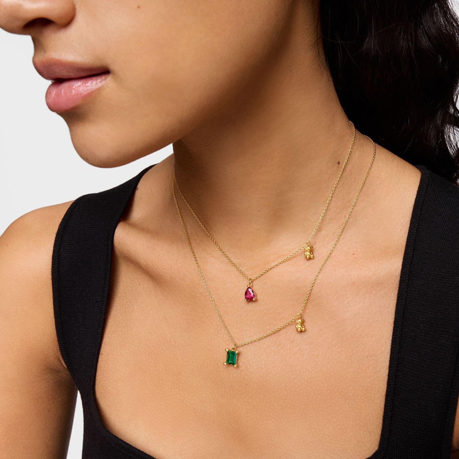 Collar oso oro 18 kt, plata y esmeralda LGG Bold Bear-4