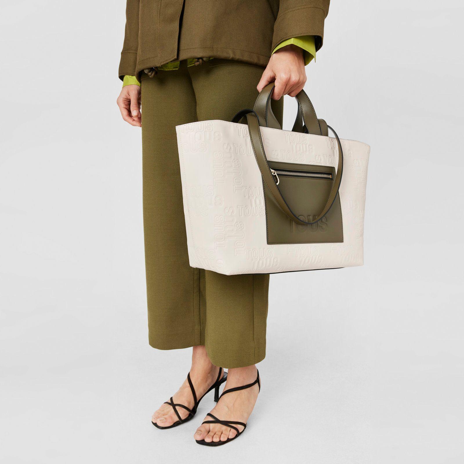 Capazo mediano beige y caqui Nanda Tous-6