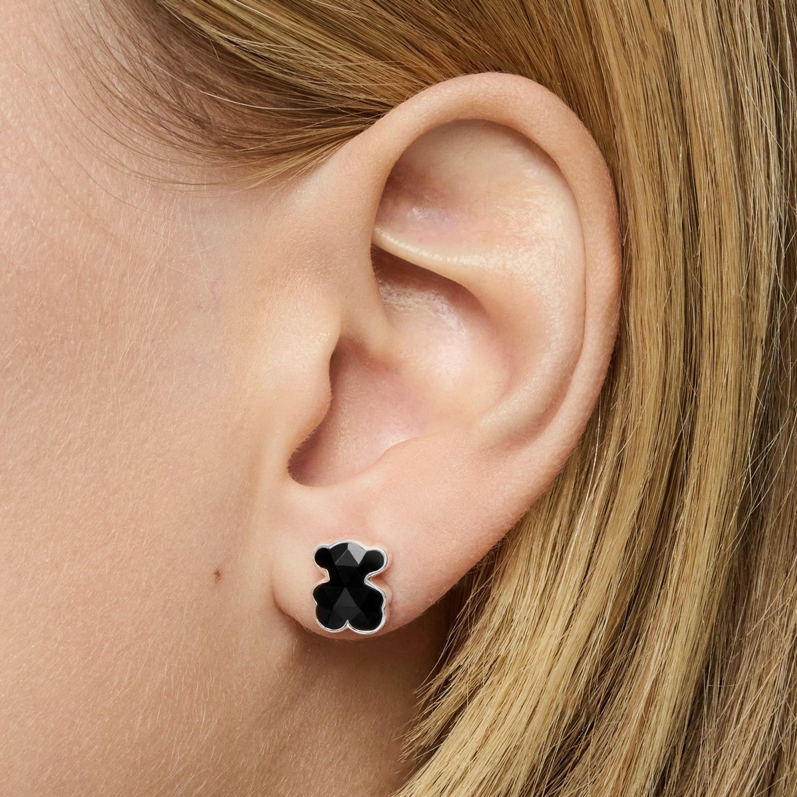 Pendientes oso de plata y ónix 10 mm Icon Color-5