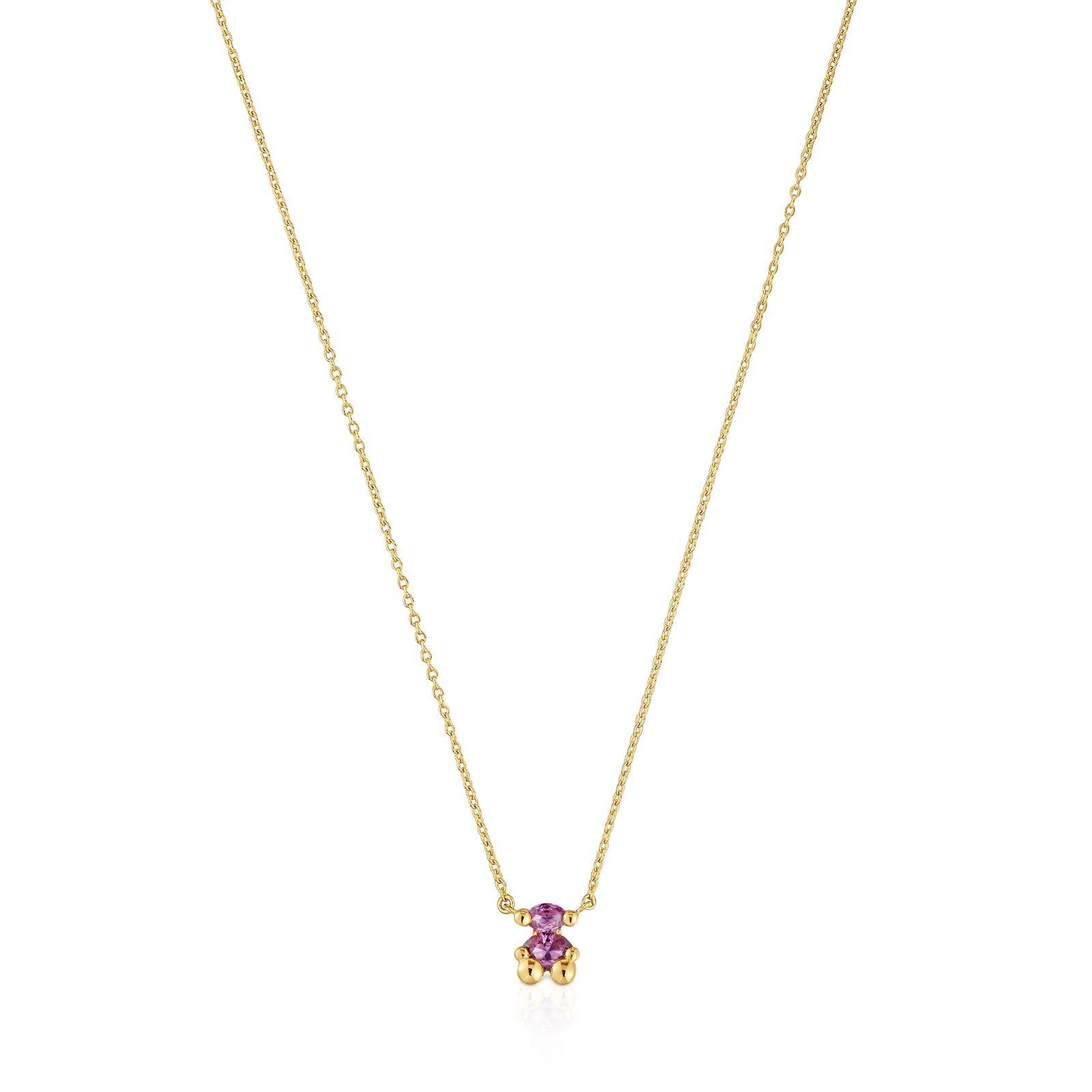 Collar corto oso oro 18 kt plata zafiro lab lila LGG-0