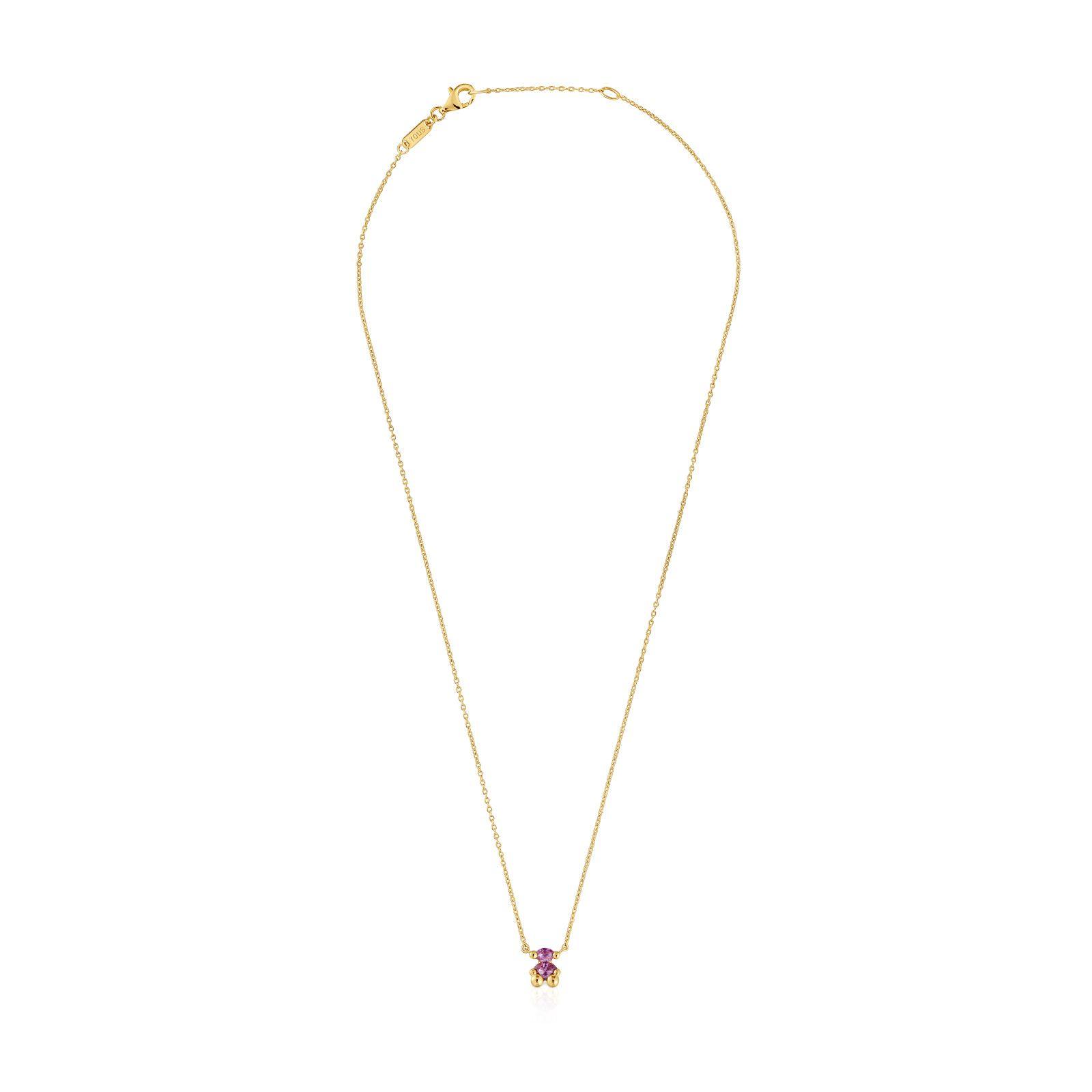 Collar corto oso oro 18 kt plata zafiro lab lila LGG-1