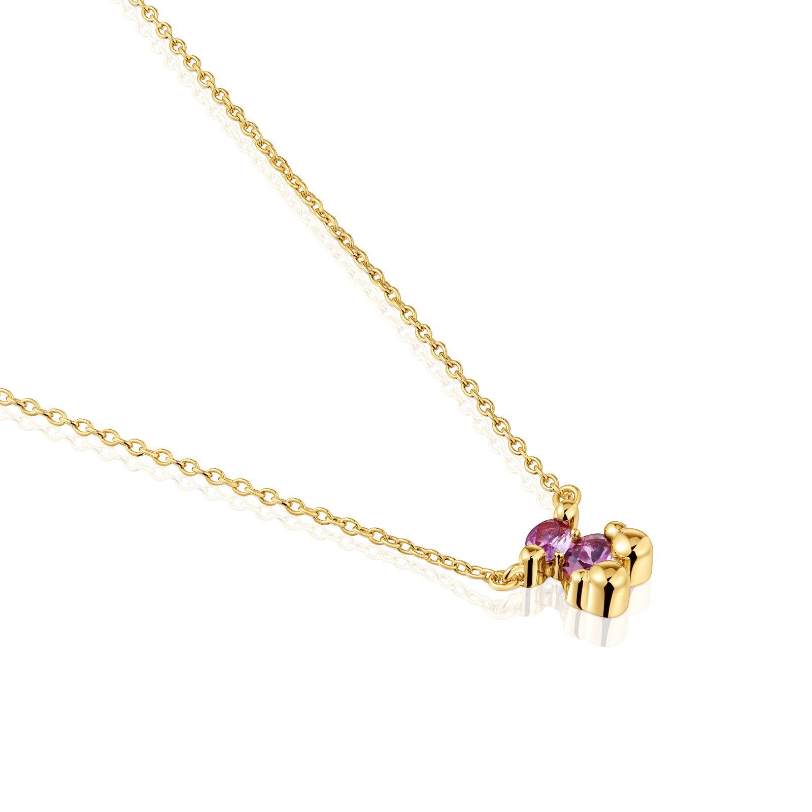 Collar corto oso oro 18 kt plata zafiro lab lila LGG-2