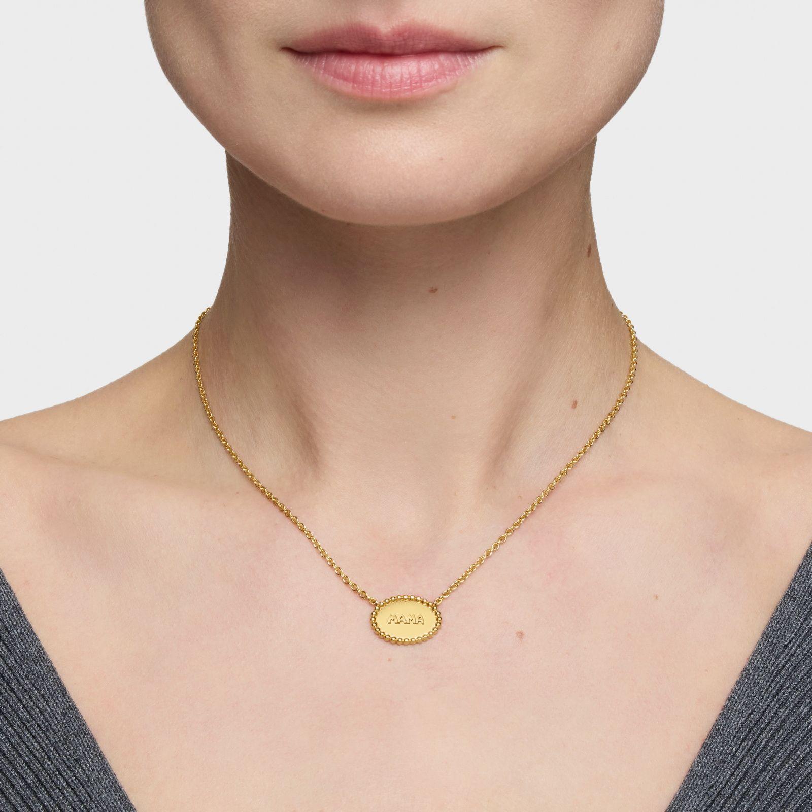 Collar corto con baño de oro 18 kt sobre plata placa Mama-8