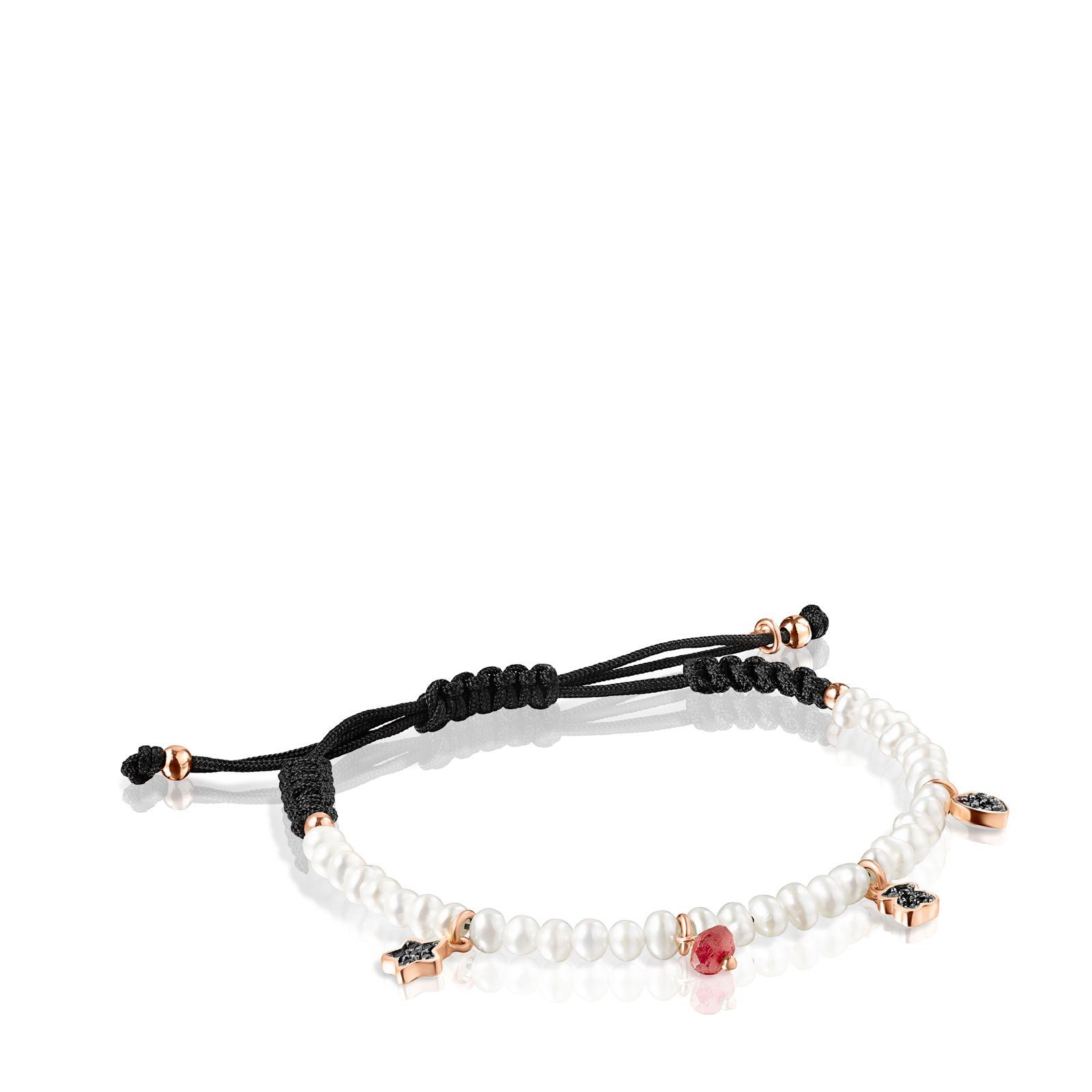 Pulsera Tous Motif Perlas, Cordón negro y plata vermeil rosa-0
