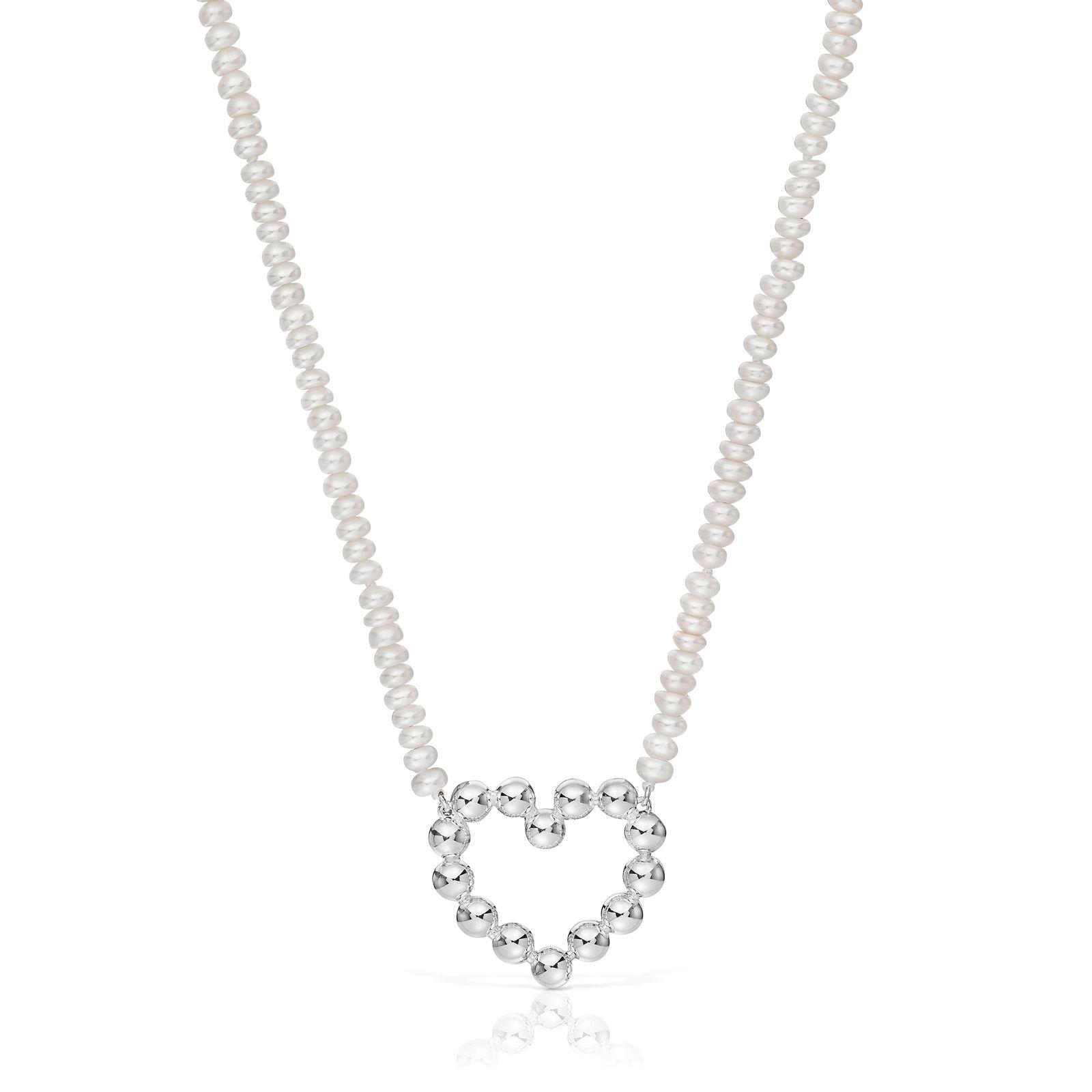Collar corto de plata motivo corazón y perlas cultivadas Sugar Party-0