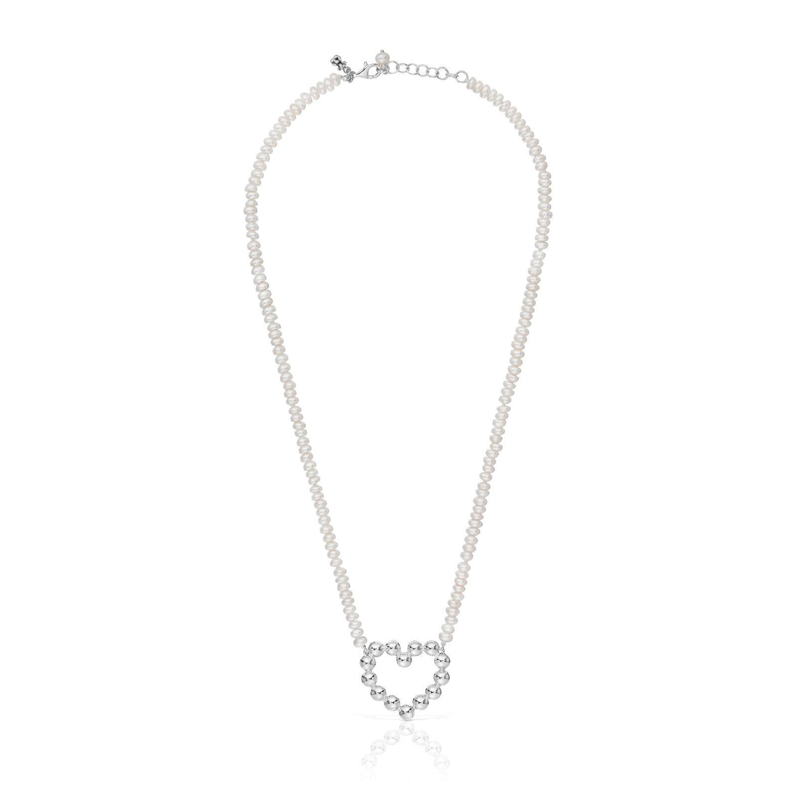 Collar corto de plata motivo corazón y perlas cultivadas Sugar Party-1