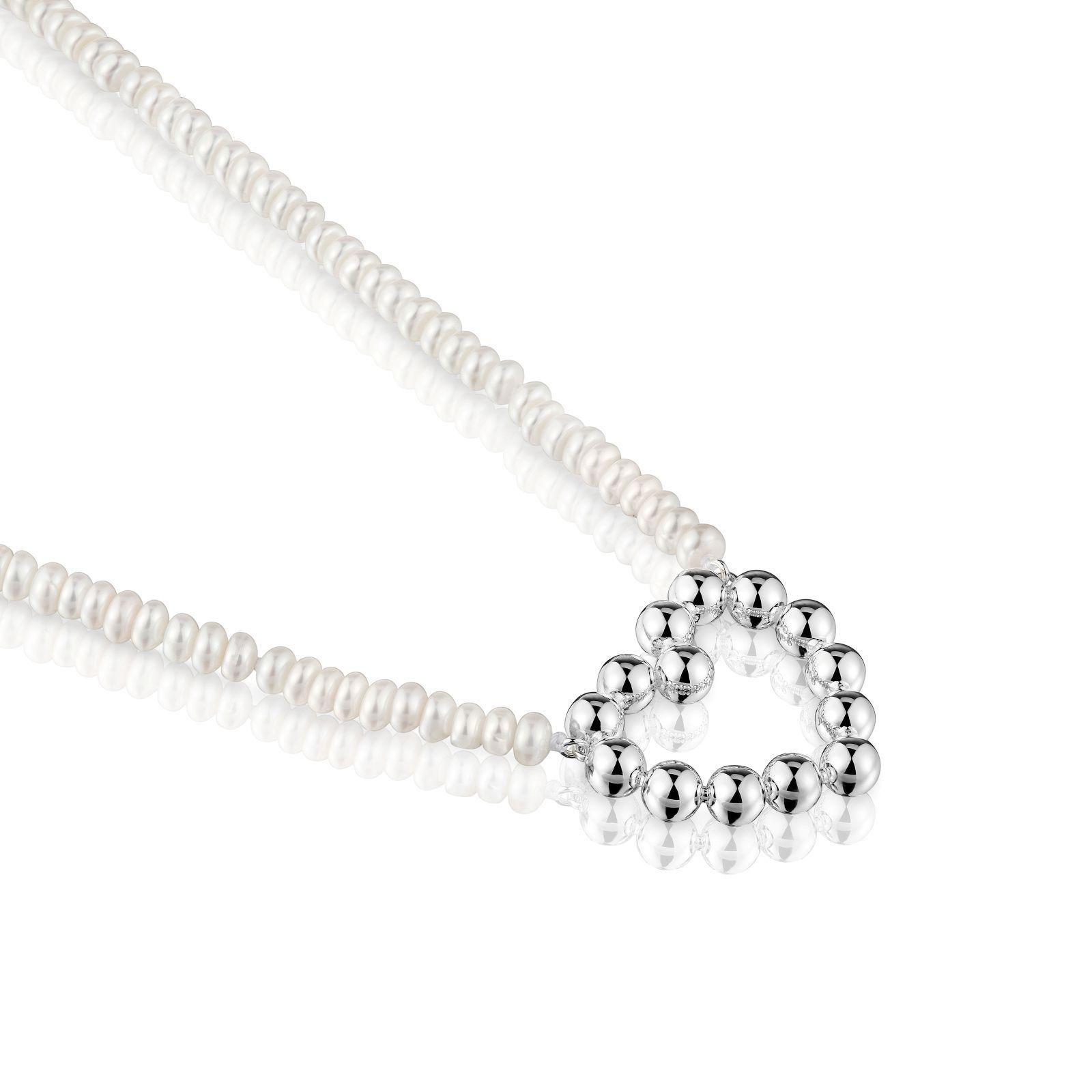 Collar corto de plata motivo corazón y perlas cultivadas Sugar Party-2